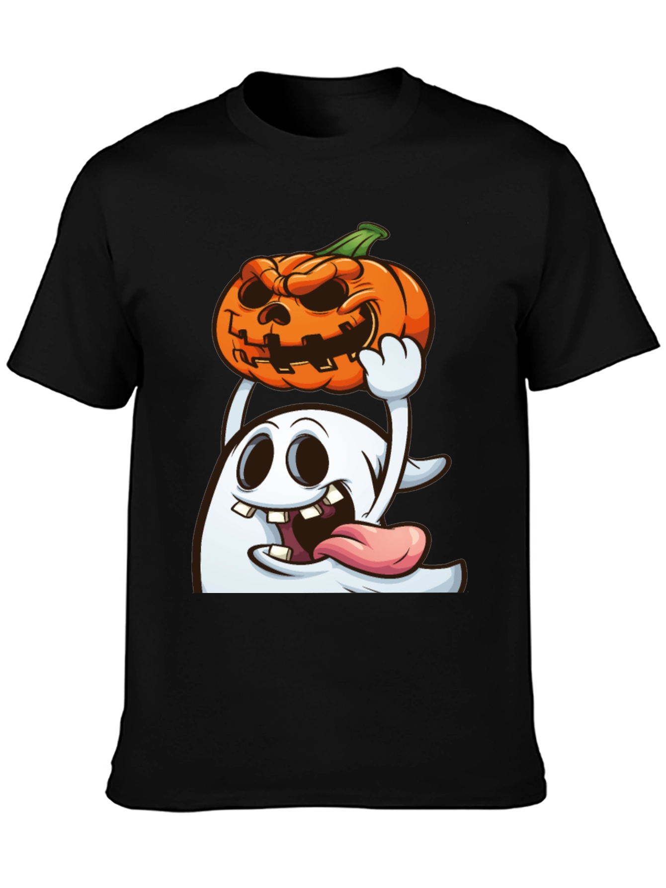 Spooky Ghost & Pumpkin Graphic Tee - Halloween Shirt