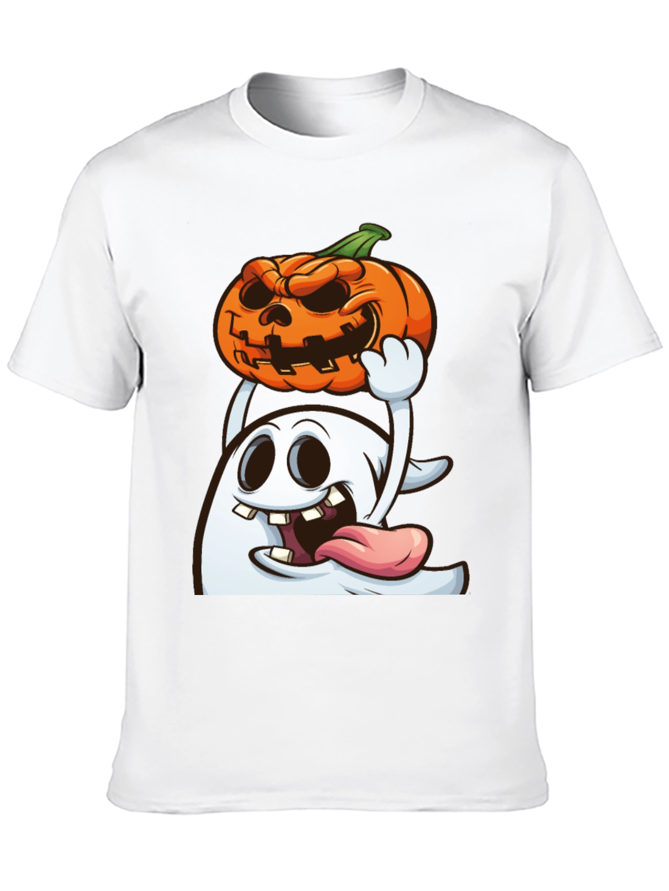 Spooky Ghost & Pumpkin Graphic Tee - Halloween Shirt