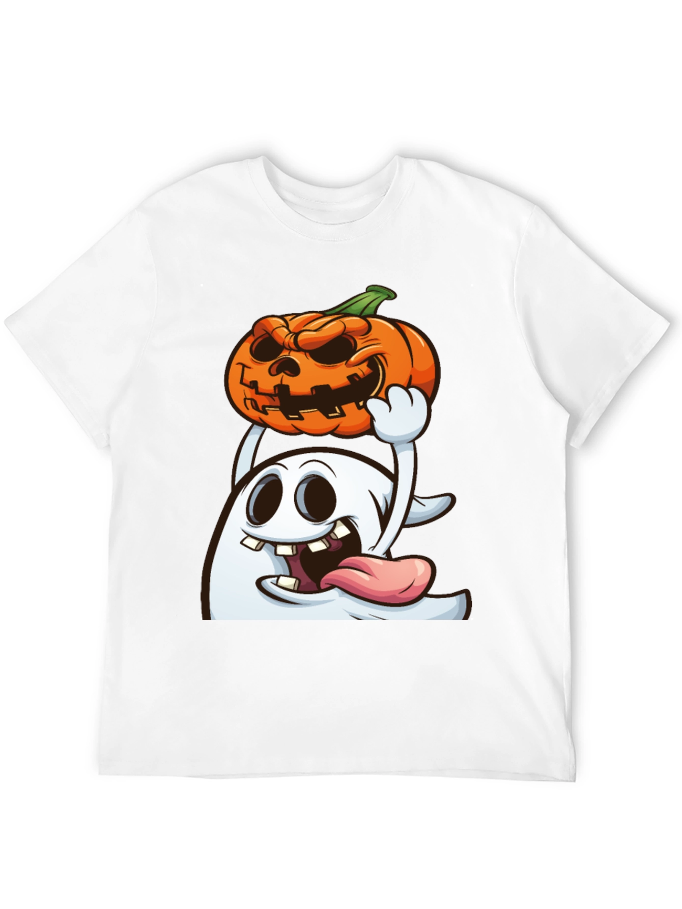 Spooky Ghost & Pumpkin Graphic Tee - Halloween Shirt