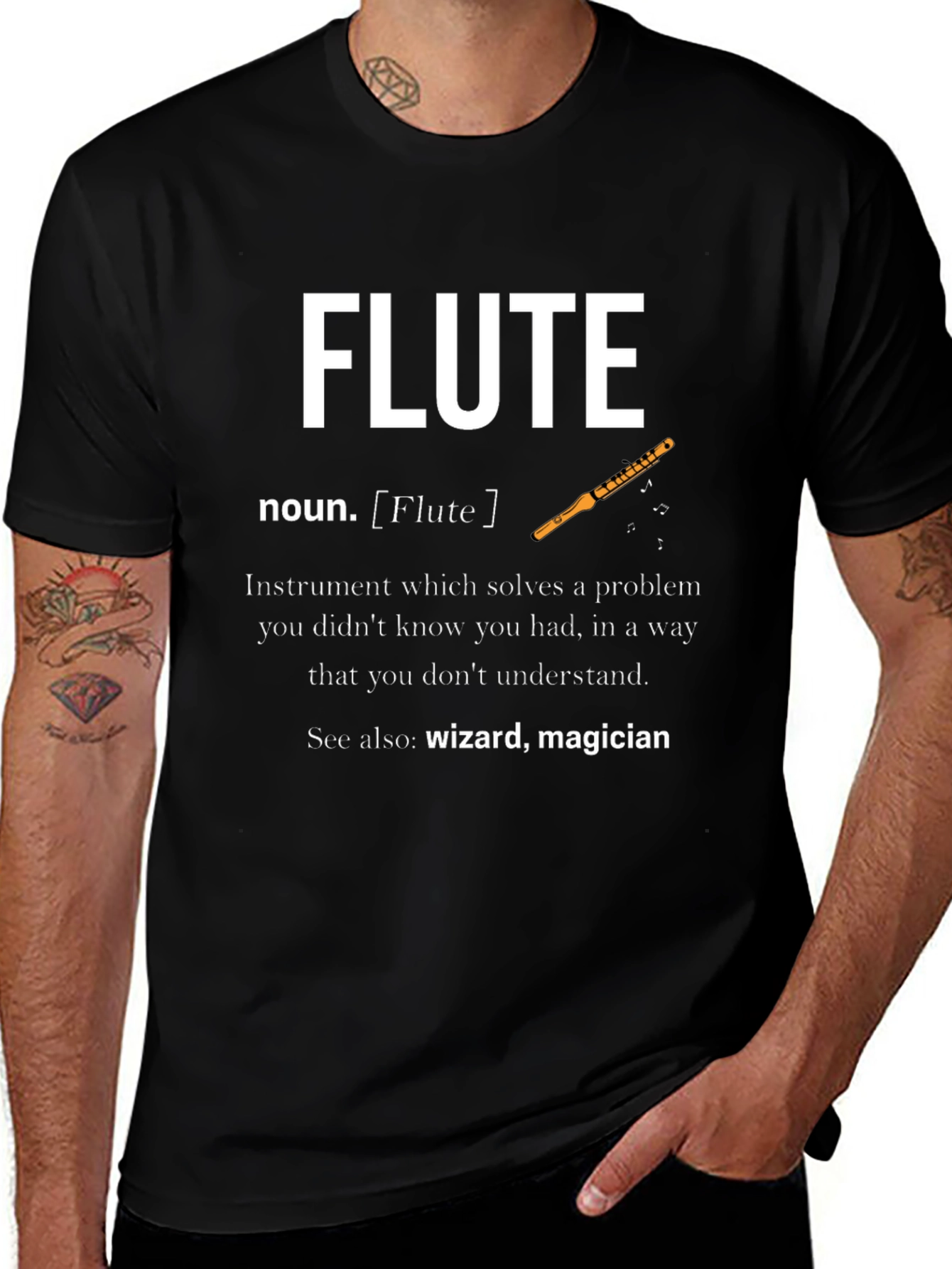 Flute Definition Black T-Shirt - Musician Gift