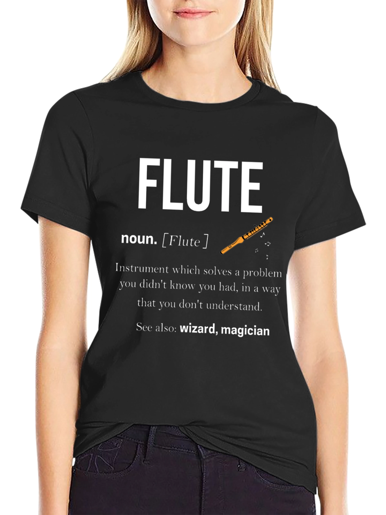 Flute Definition Black T-Shirt - Musician Gift