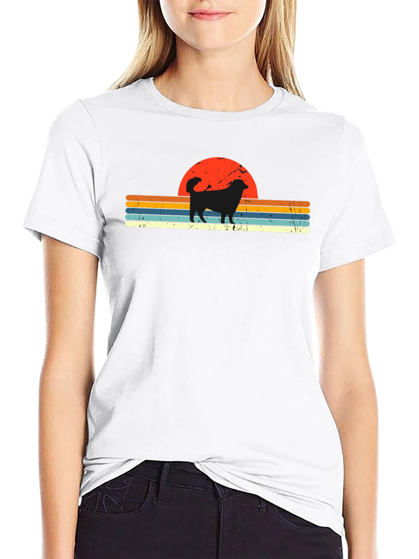 Retro Dog Sunset Graphic Tee - Black