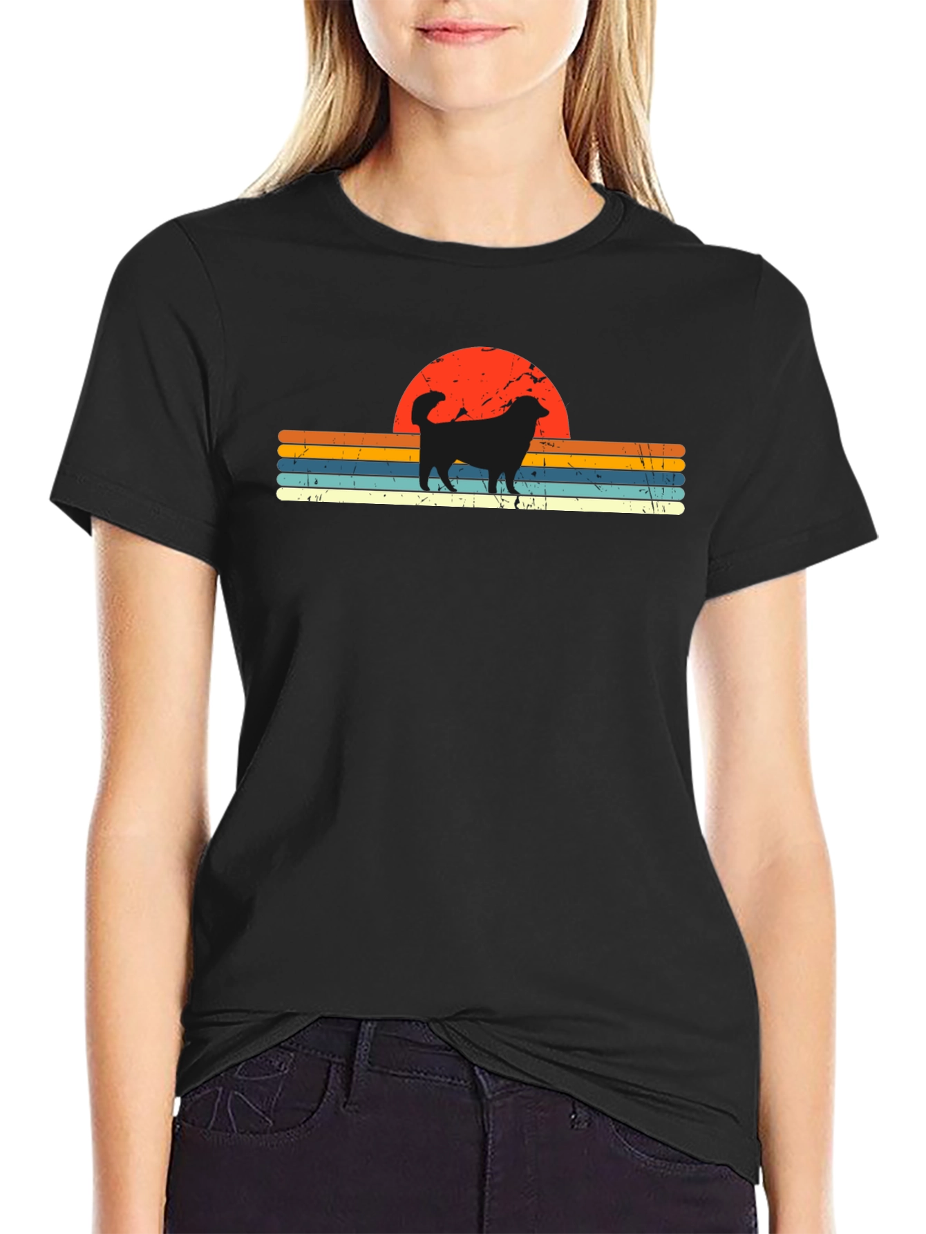 Retro Dog Sunset Graphic Tee - Black
