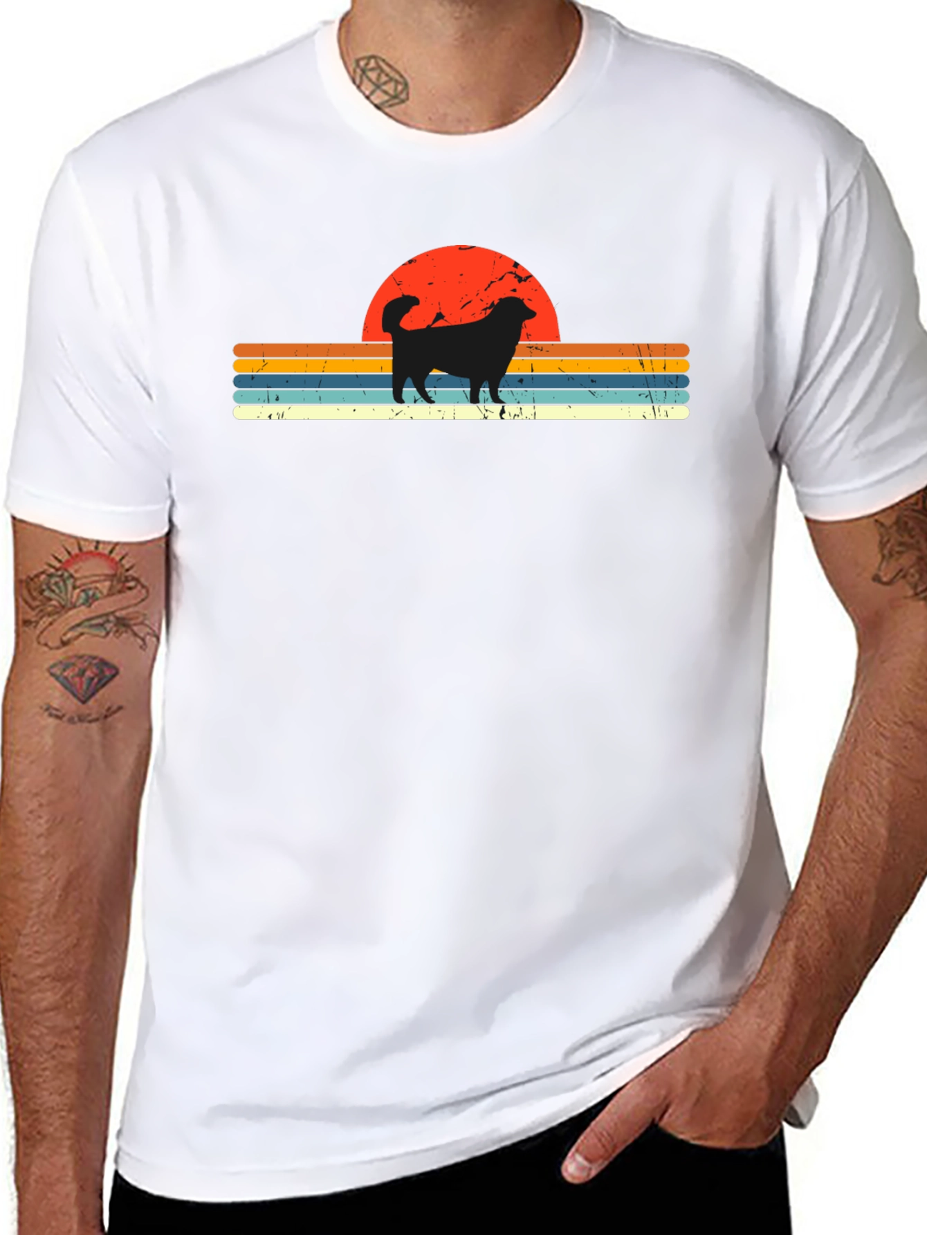 Retro Dog Sunset Graphic Tee - Black