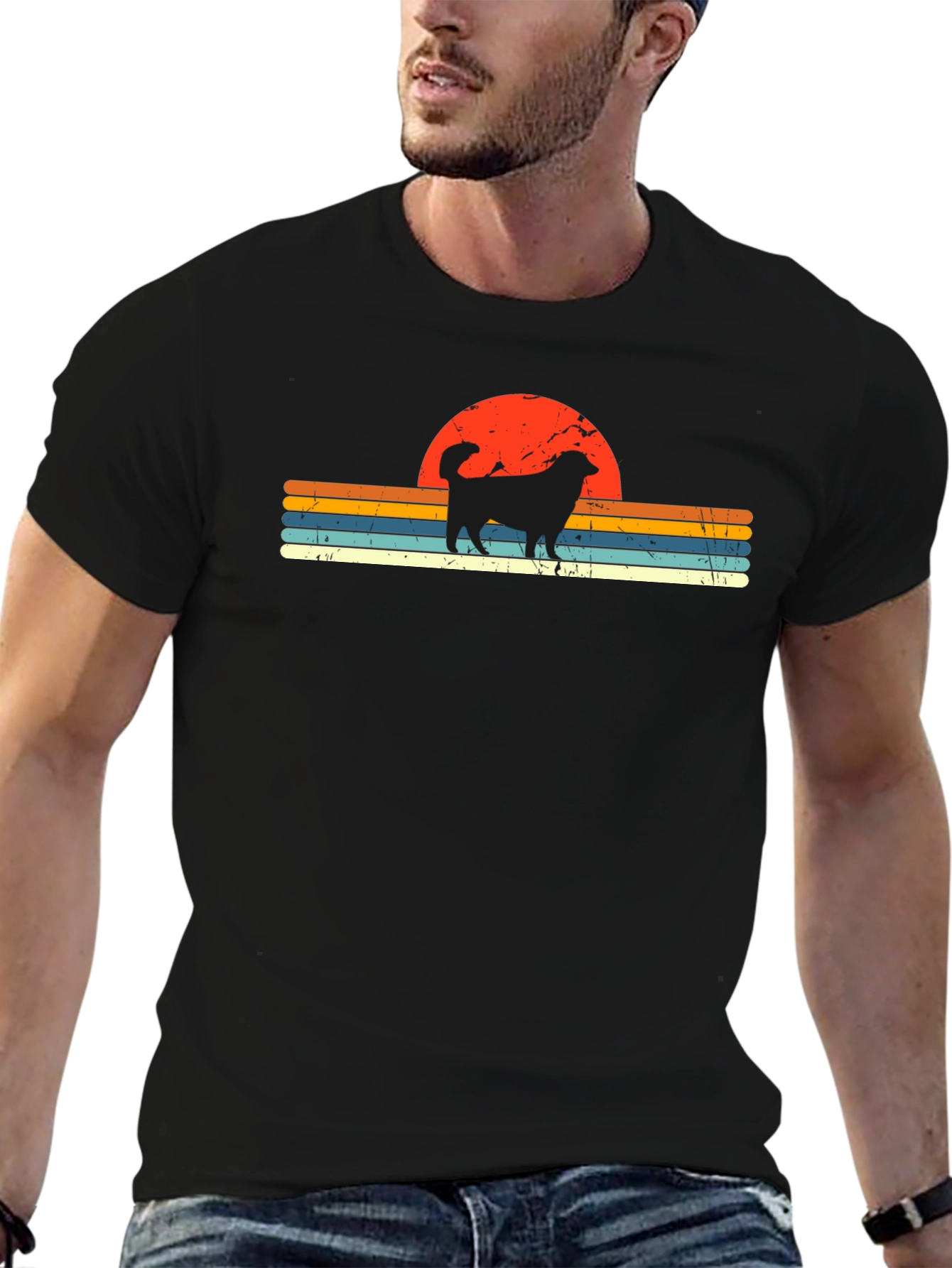 Retro Dog Sunset Graphic Tee - Black