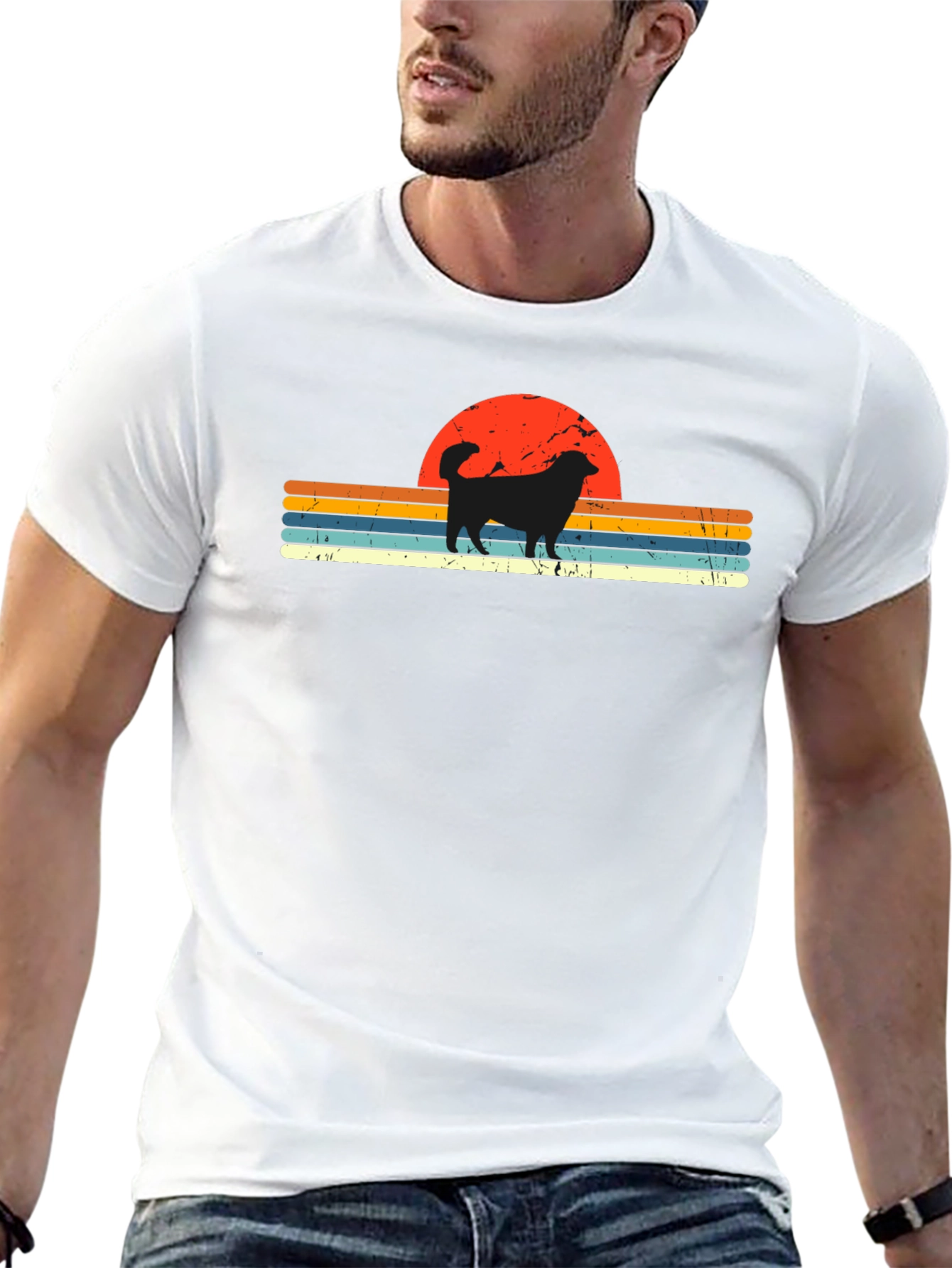 Retro Dog Sunset Graphic Tee - Black