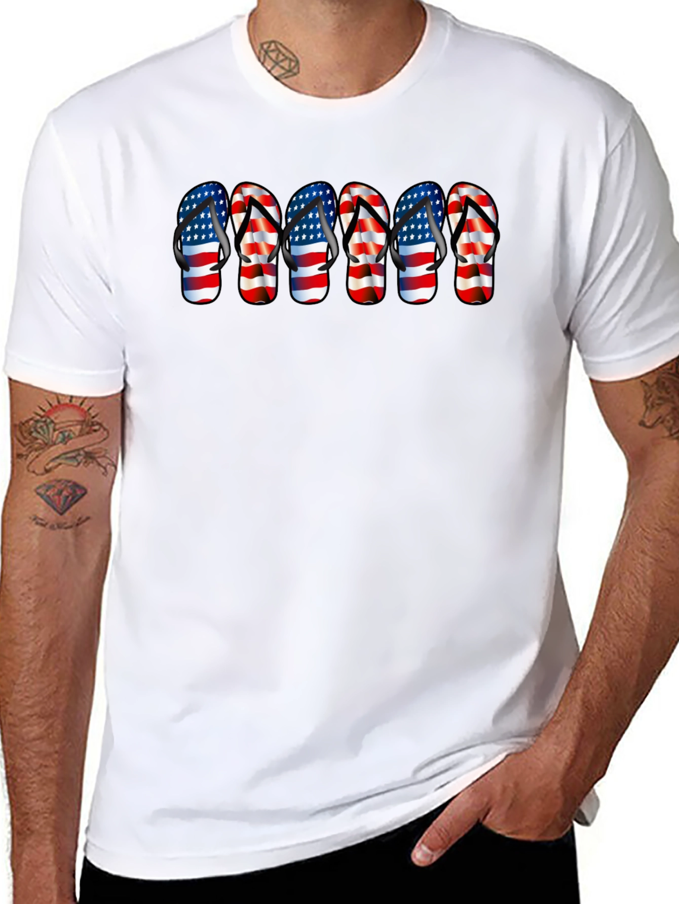 American Flag Flip Flops Black T-Shirt