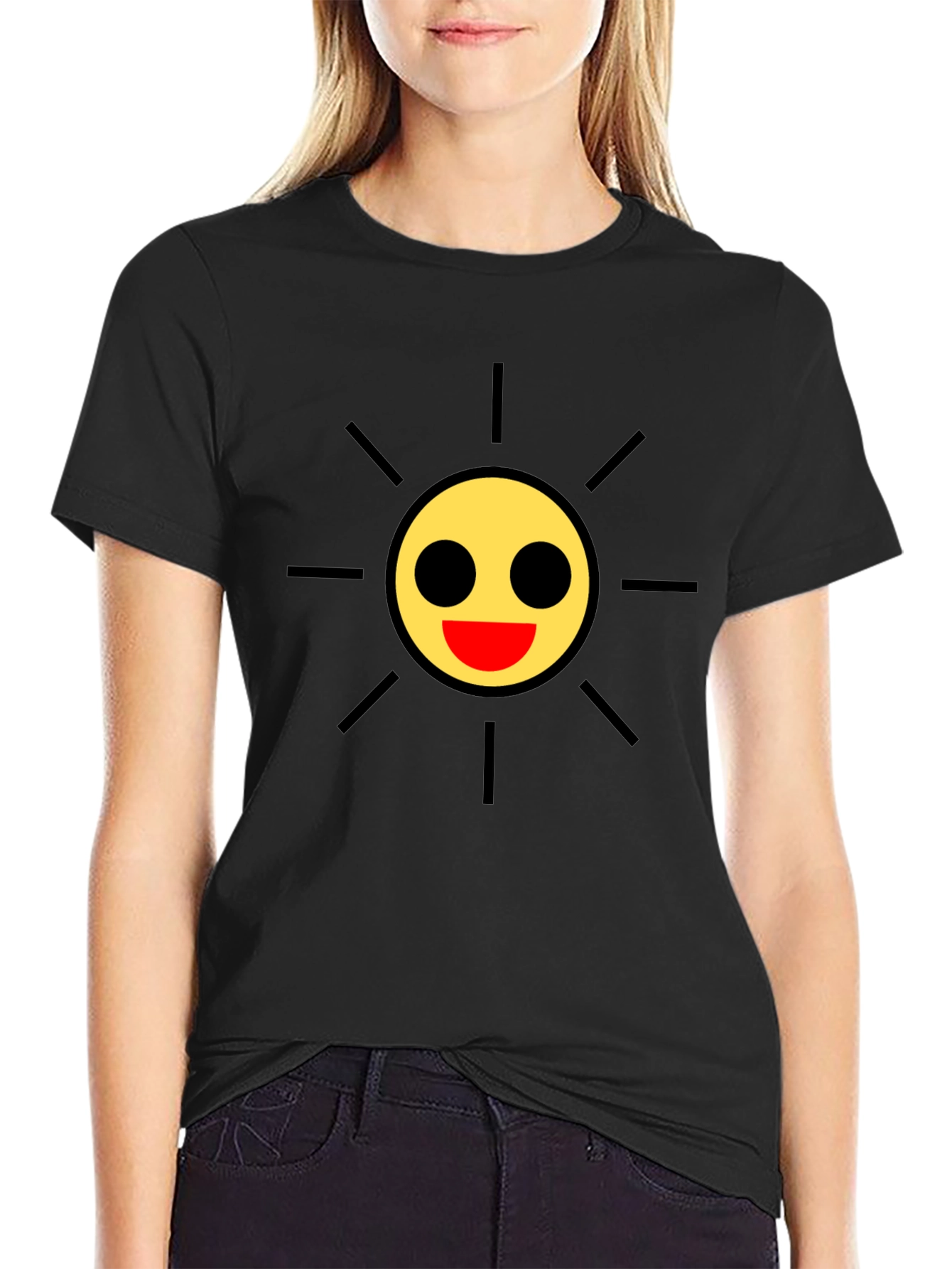 Smiley Sun Black Tee - Cheerful Style