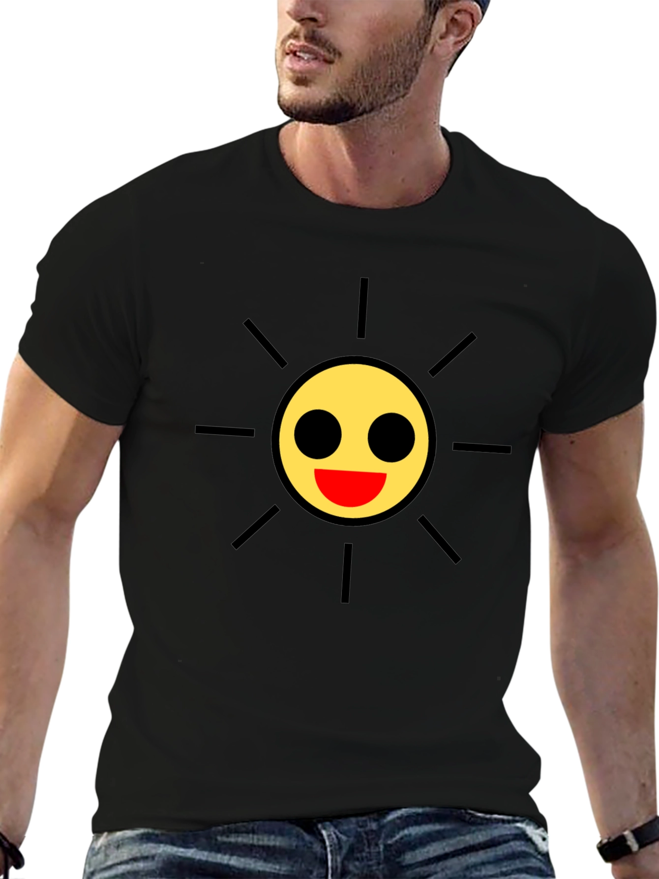 Smiley Sun Black Tee - Cheerful Style