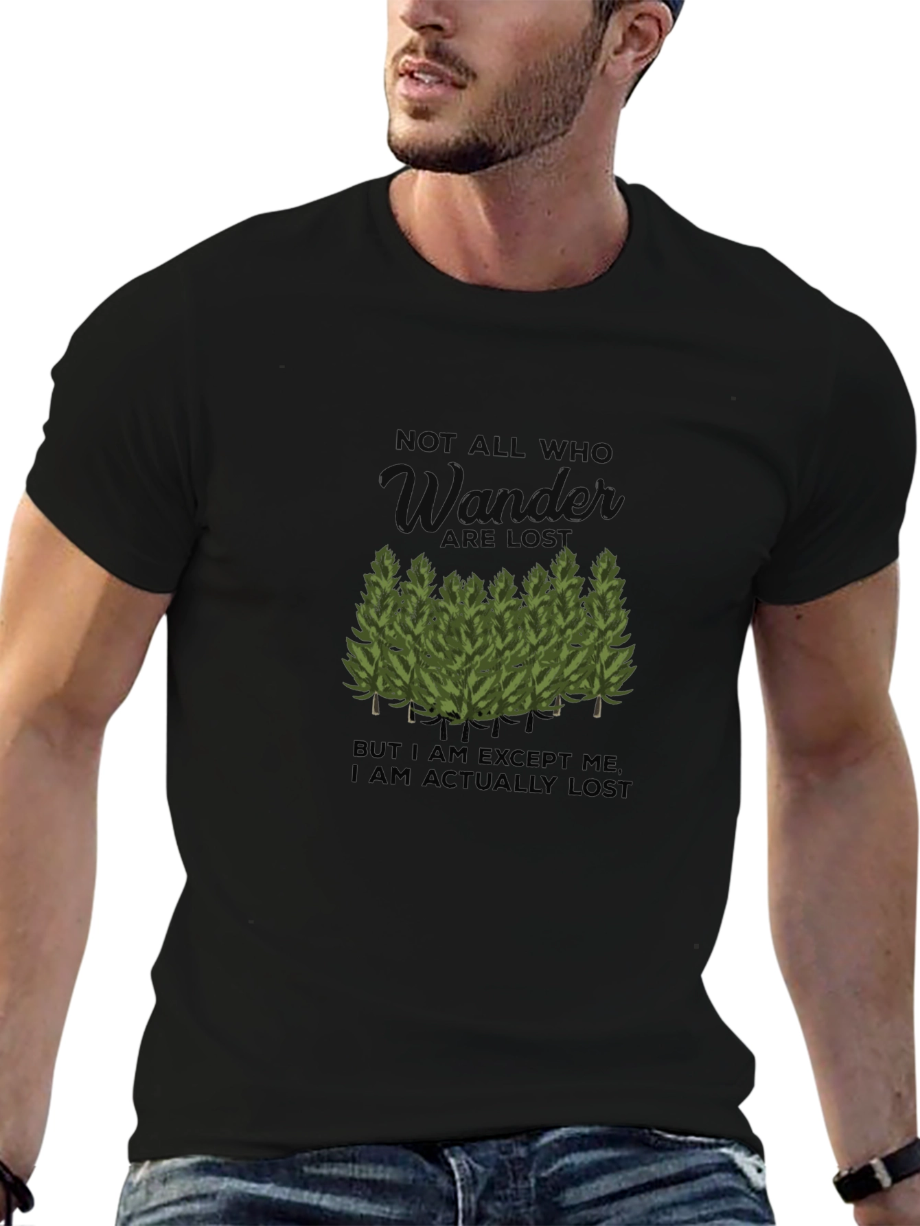 Wander Lost Graphic Tee - Black Cotton Comfort