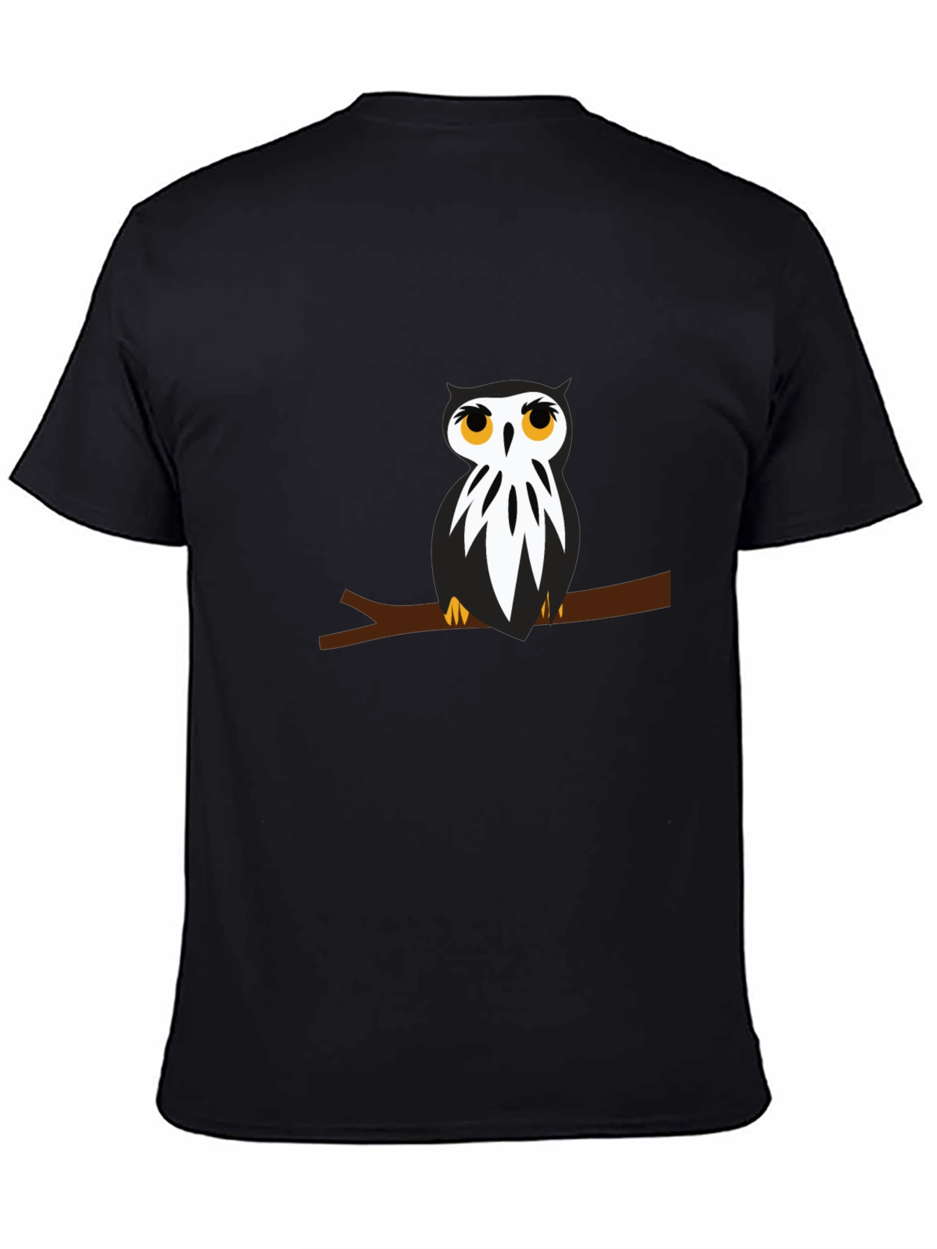Black T-Shirt with Owl on Branch Graphic