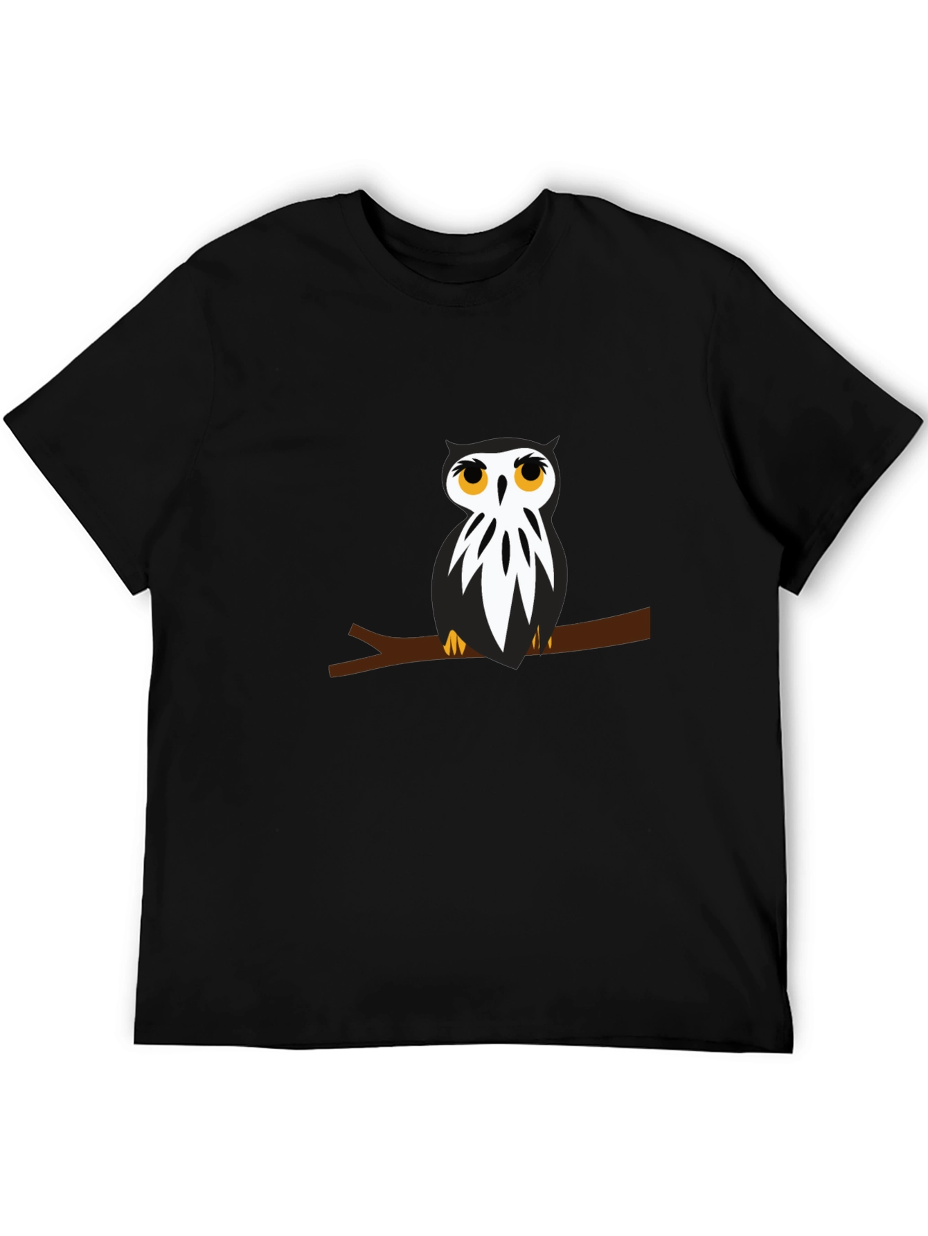 Black T-Shirt with Owl on Branch Graphic