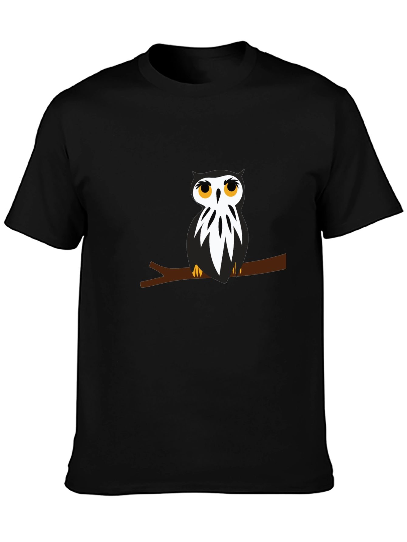 Black T-Shirt with Owl on Branch Graphic