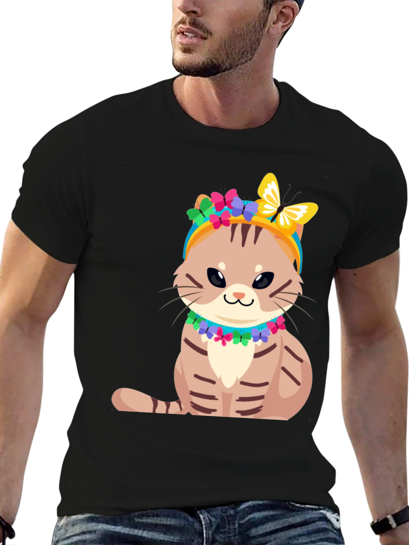 Cat T-Shirt - Cute Kitten with Floral Headband