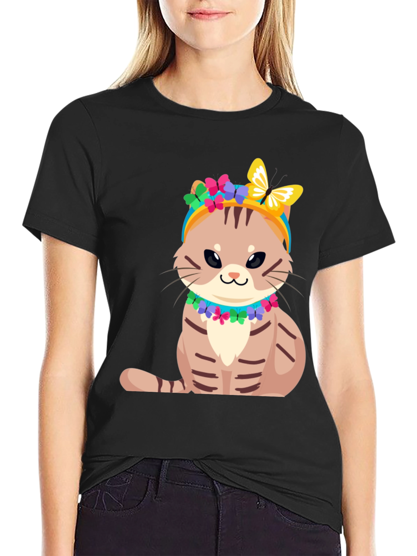 Cat T-Shirt - Cute Kitten with Floral Headband