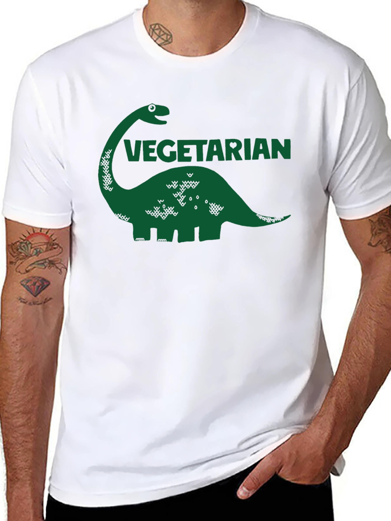 Vegetarian Dinosaur Graphic Tee - Black Cotton T-Shirt