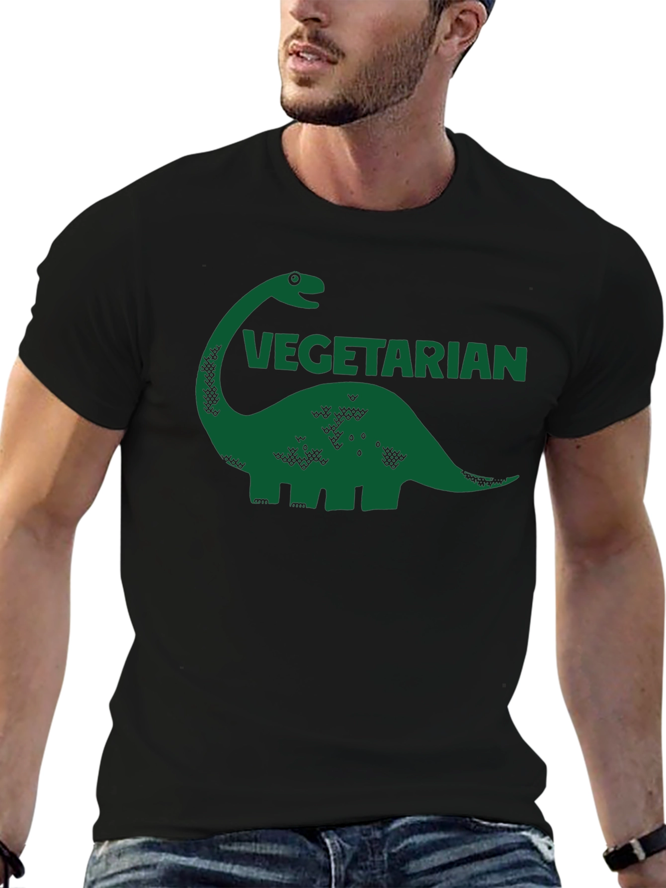 Vegetarian Dinosaur Graphic Tee - Black Cotton T-Shirt