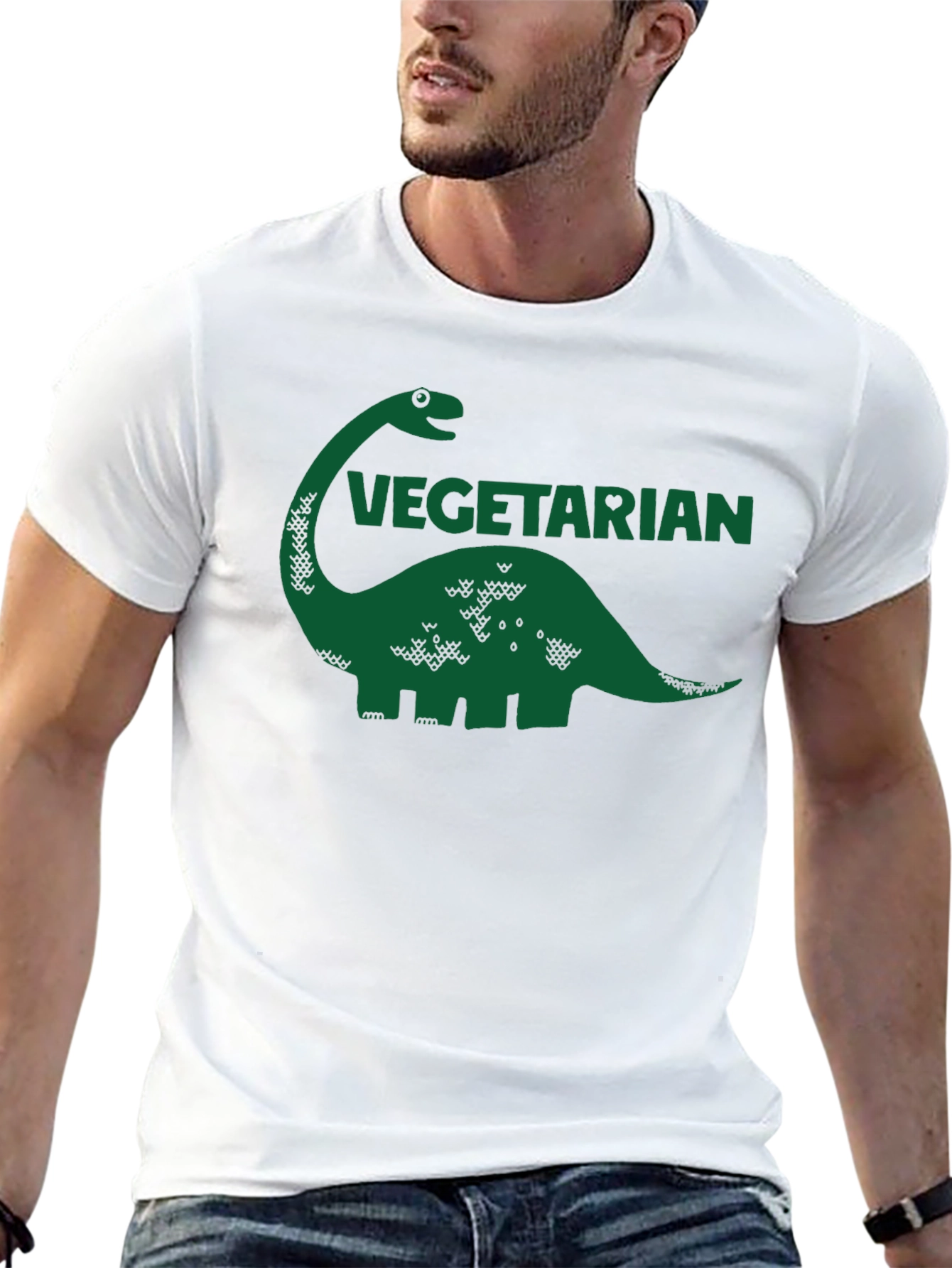 Vegetarian Dinosaur Graphic Tee - Black Cotton T-Shirt