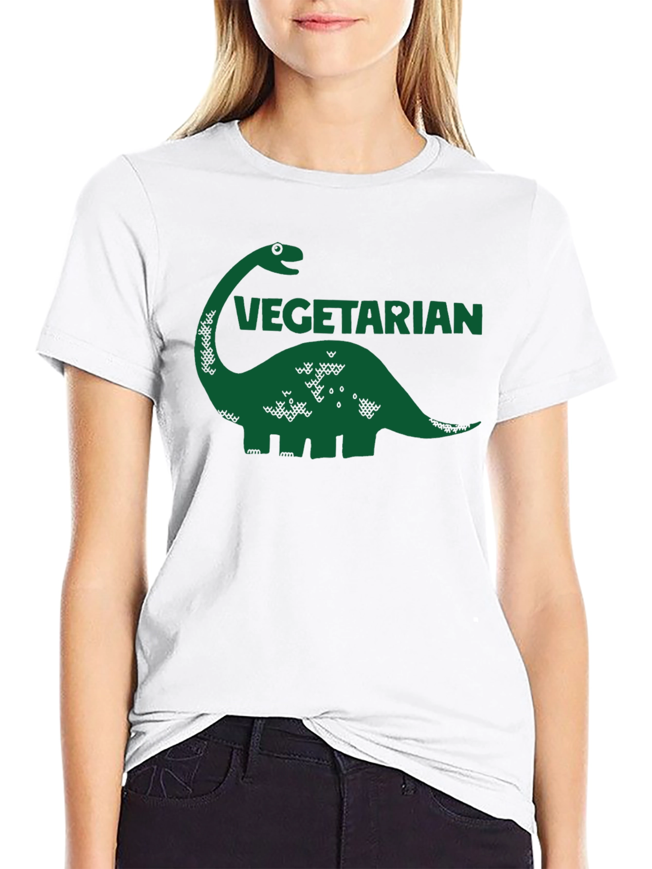 Vegetarian Dinosaur Graphic Tee - Black Cotton T-Shirt