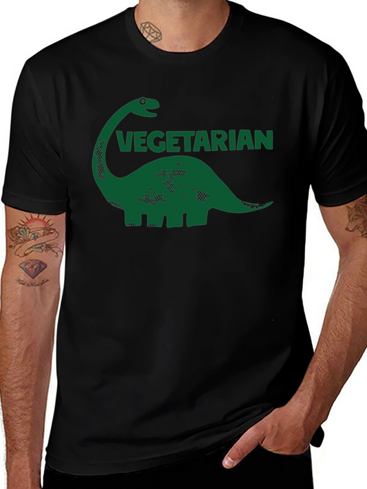 Vegetarian Dinosaur Graphic Tee - Black Cotton T-Shirt