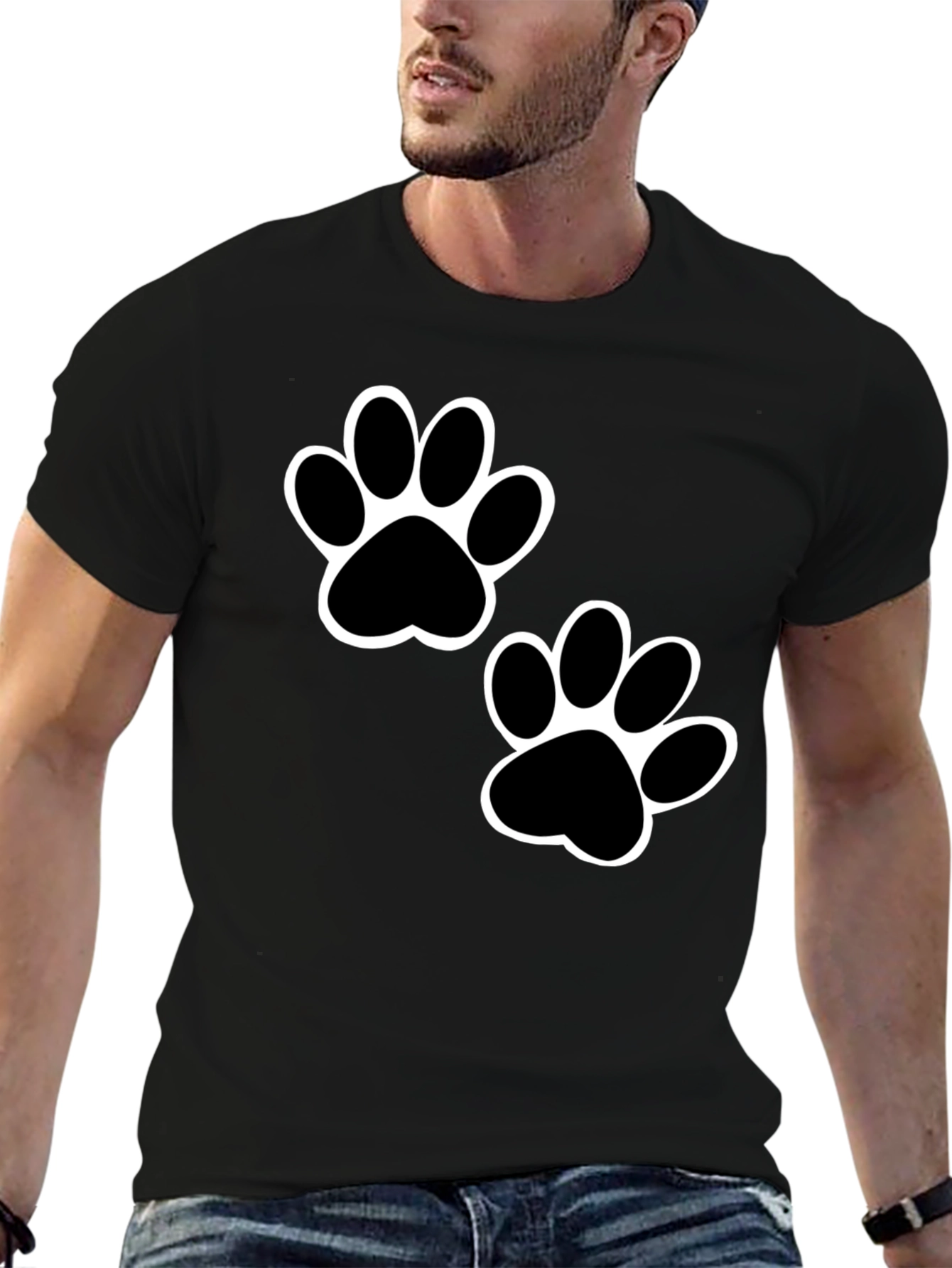 Black Paw Print T-Shirt - Casual Cotton Tee