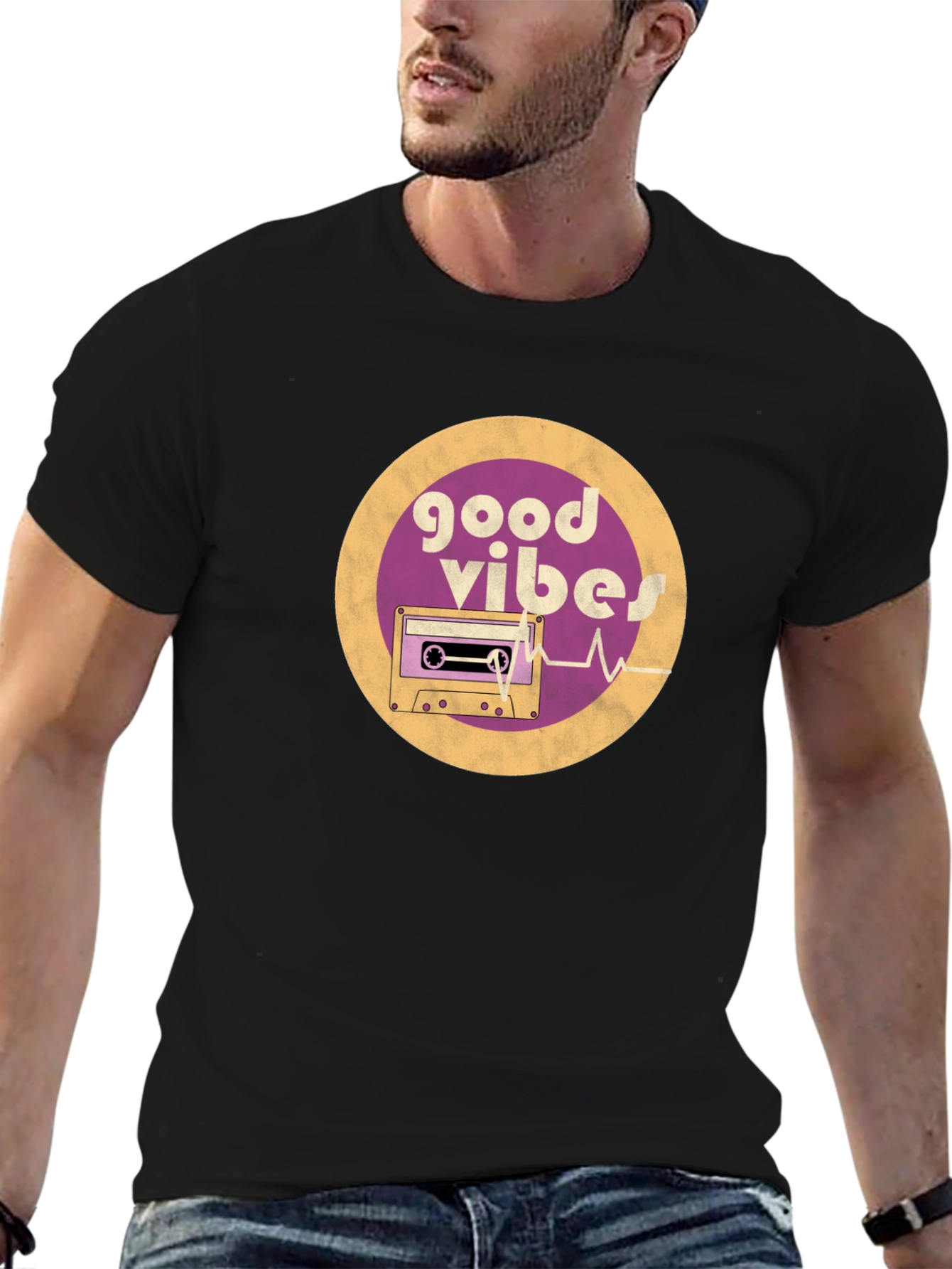 Good Vibes Cassette Tape Graphic Tee - Retro Style
