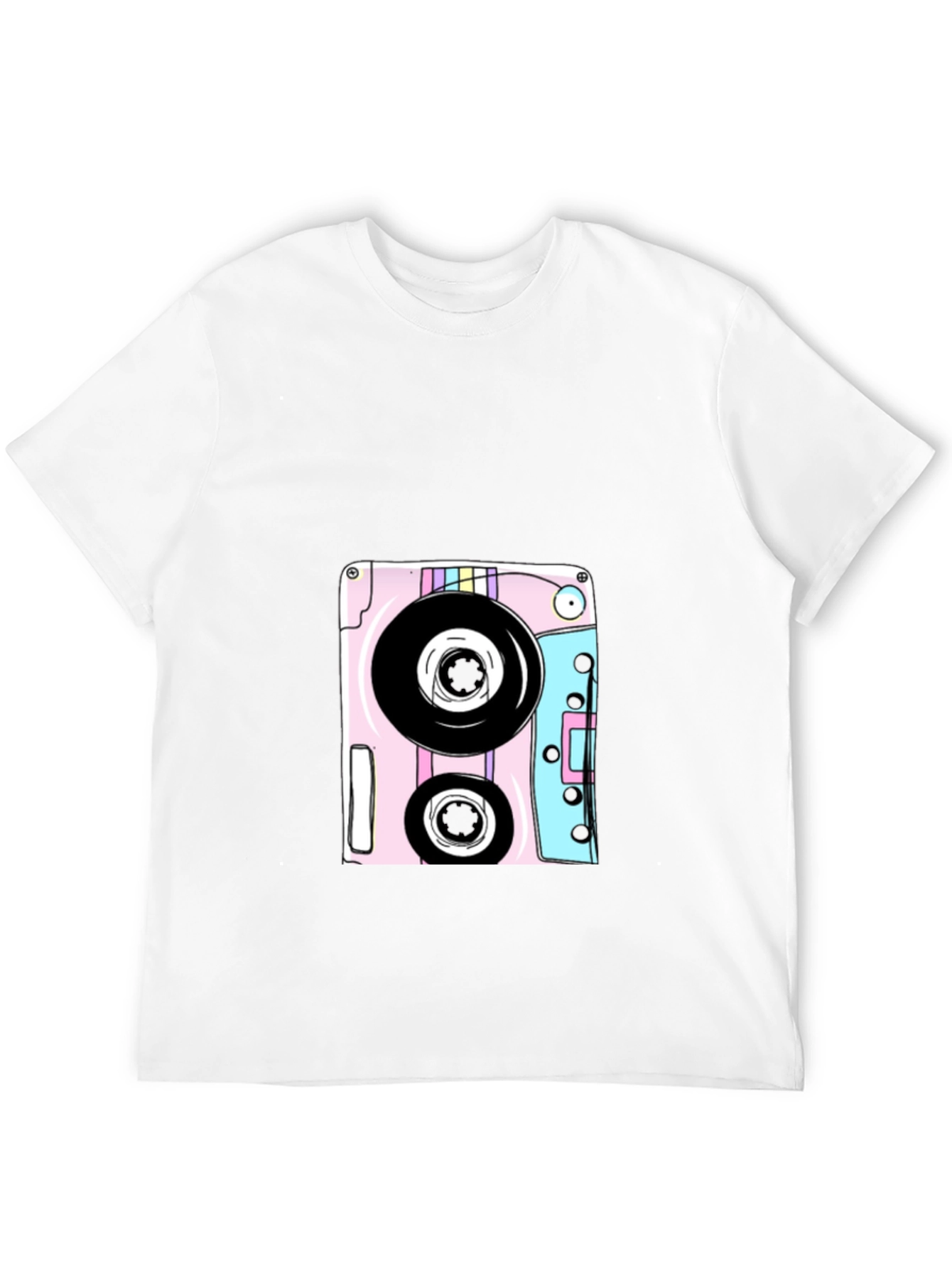 Retro Cassette Tape Graphic Tee - Black Cotton Blend