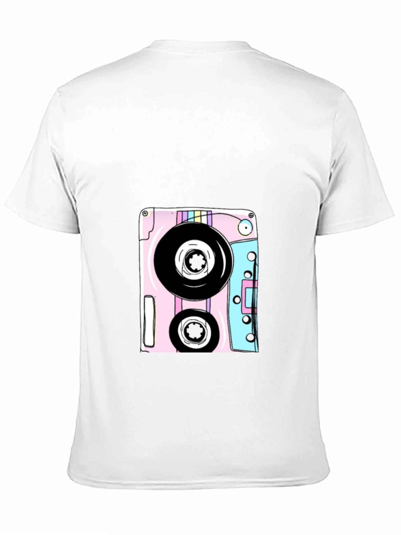 Retro Cassette Tape Graphic Tee - Black Cotton Blend