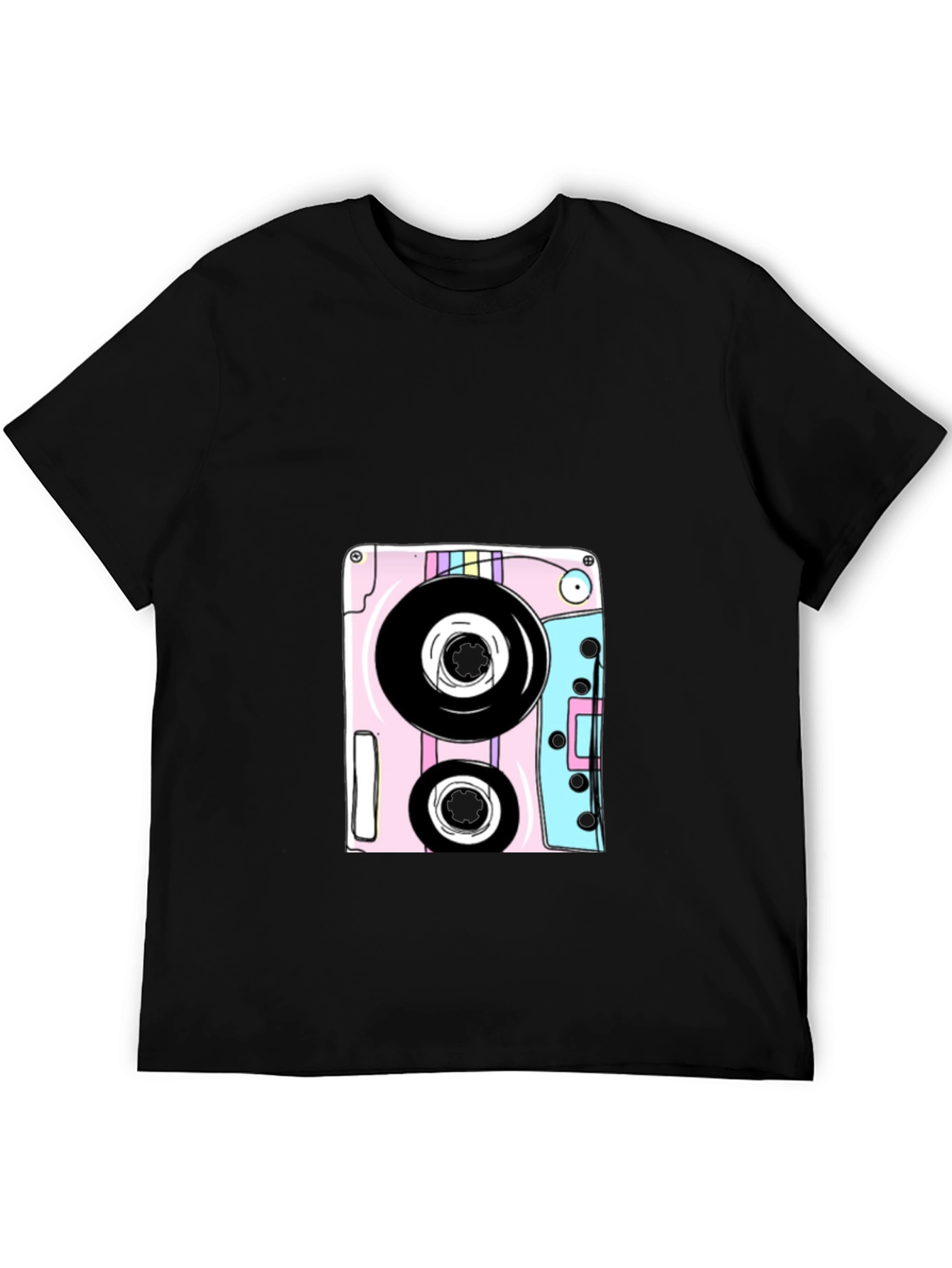 Retro Cassette Tape Graphic Tee - Black Cotton Blend