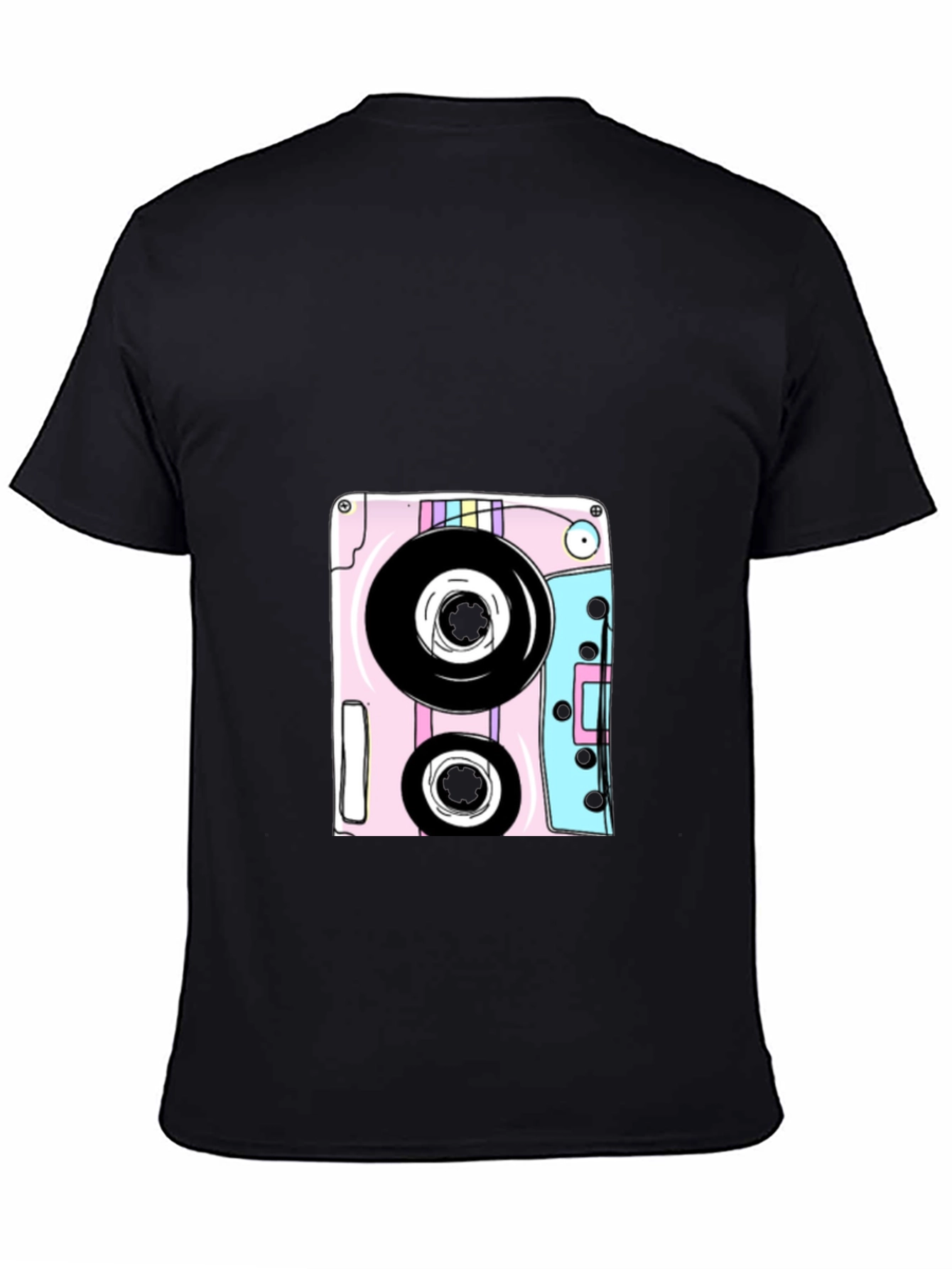 Retro Cassette Tape Graphic Tee - Black Cotton Blend