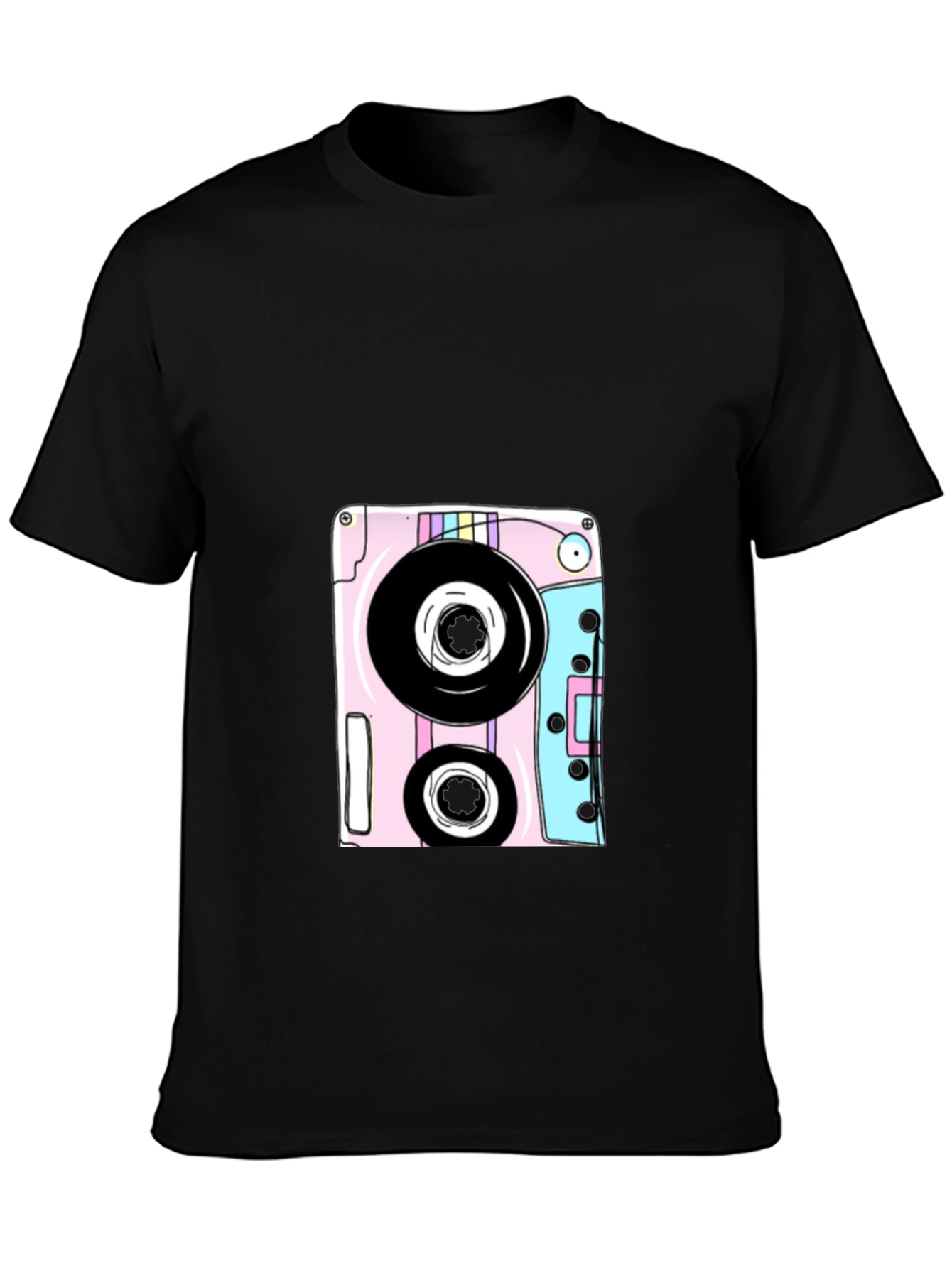 Retro Cassette Tape Graphic Tee - Black Cotton Blend