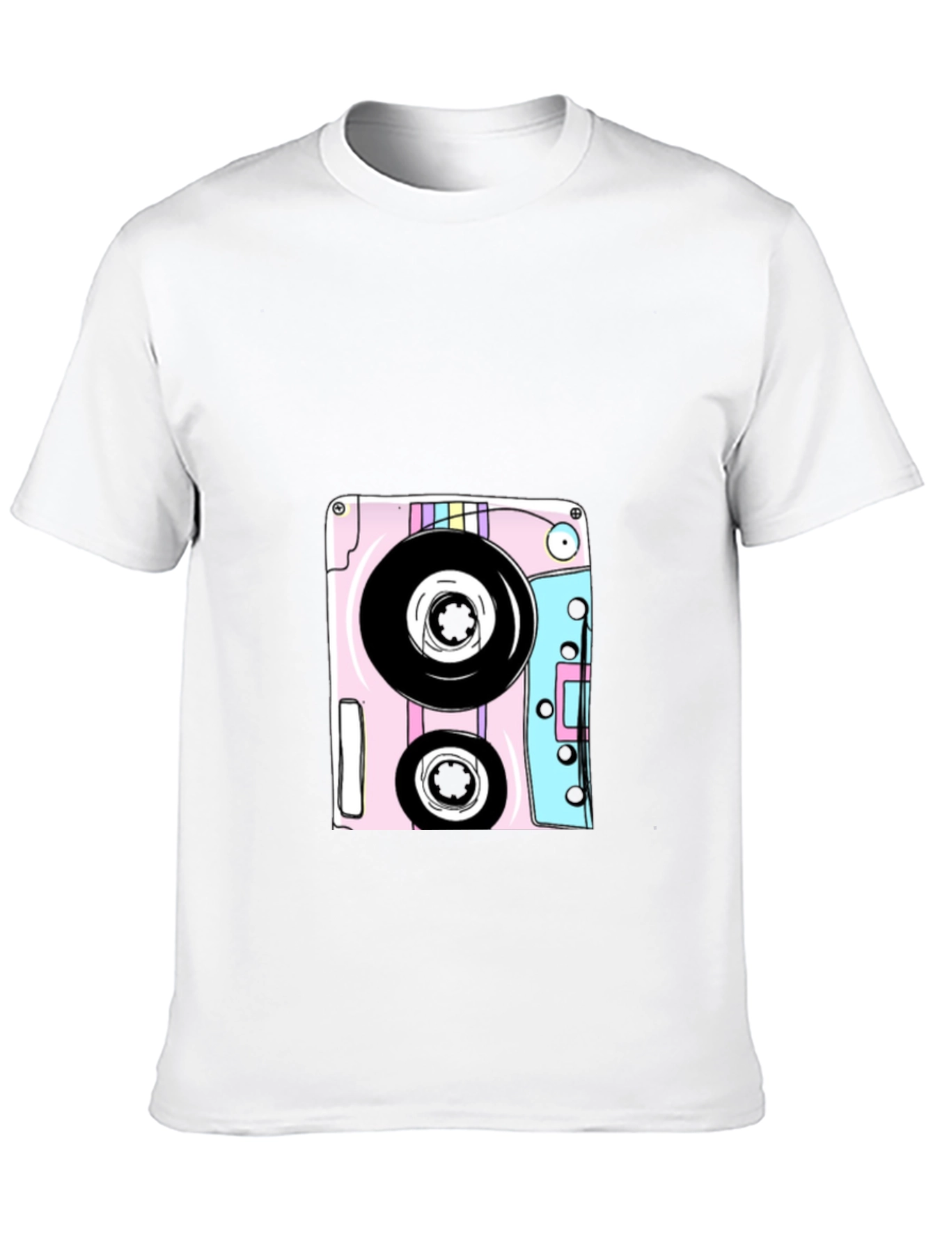 Retro Cassette Tape Graphic Tee - Black Cotton Blend