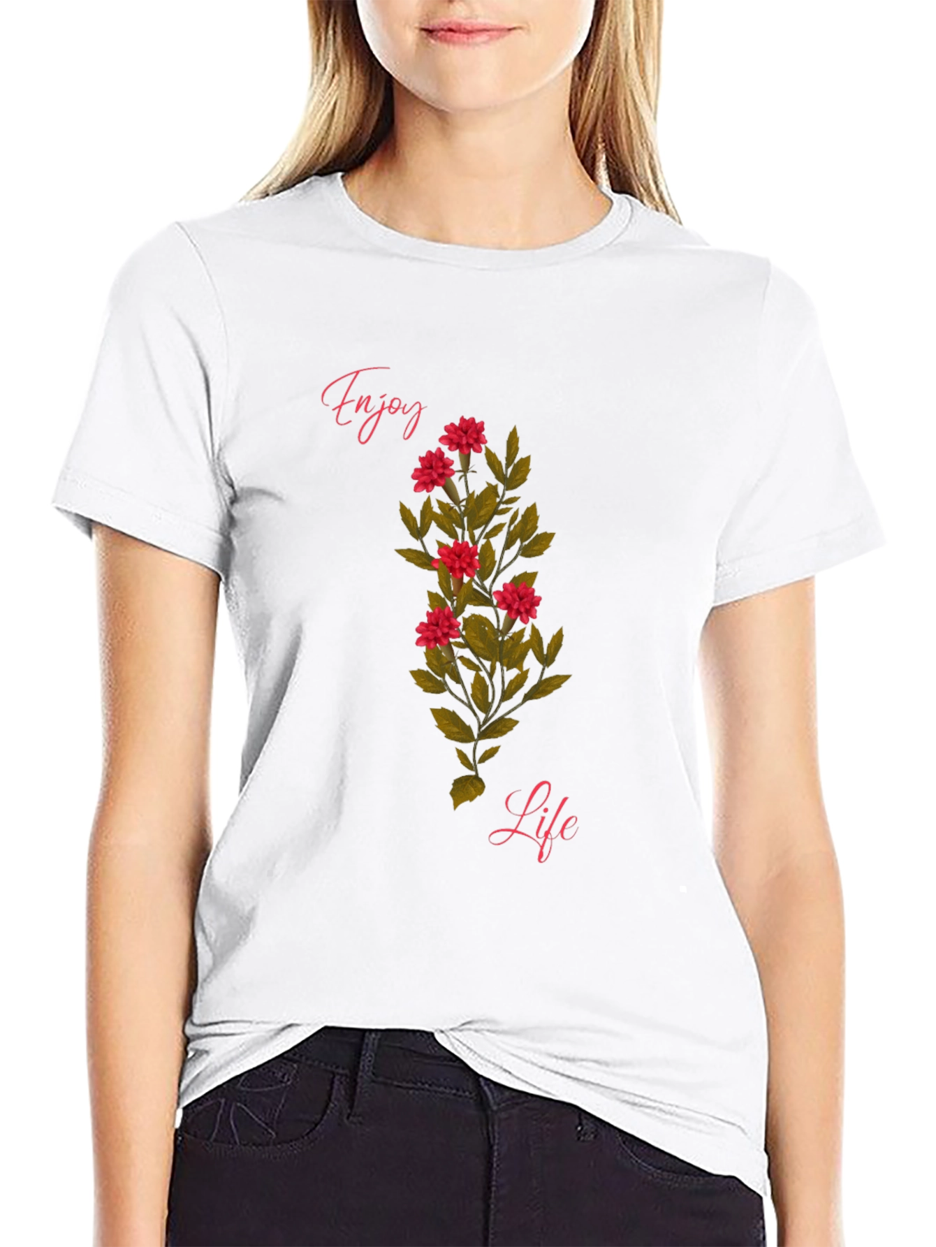 Enjoy Life Graphic T-Shirt - Floral Design