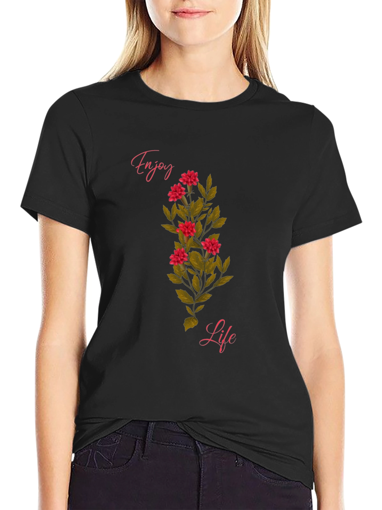 Enjoy Life Graphic T-Shirt - Floral Design