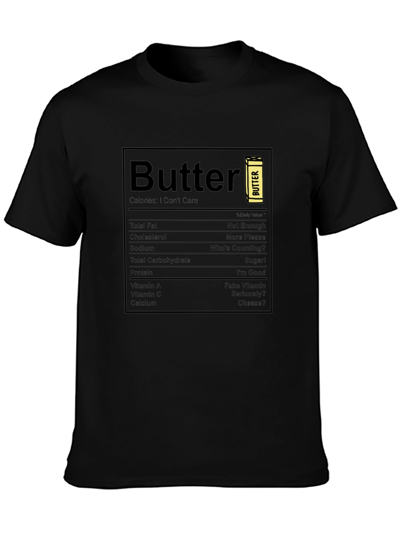 Funny Butter Nutrition Facts Black T-Shirt