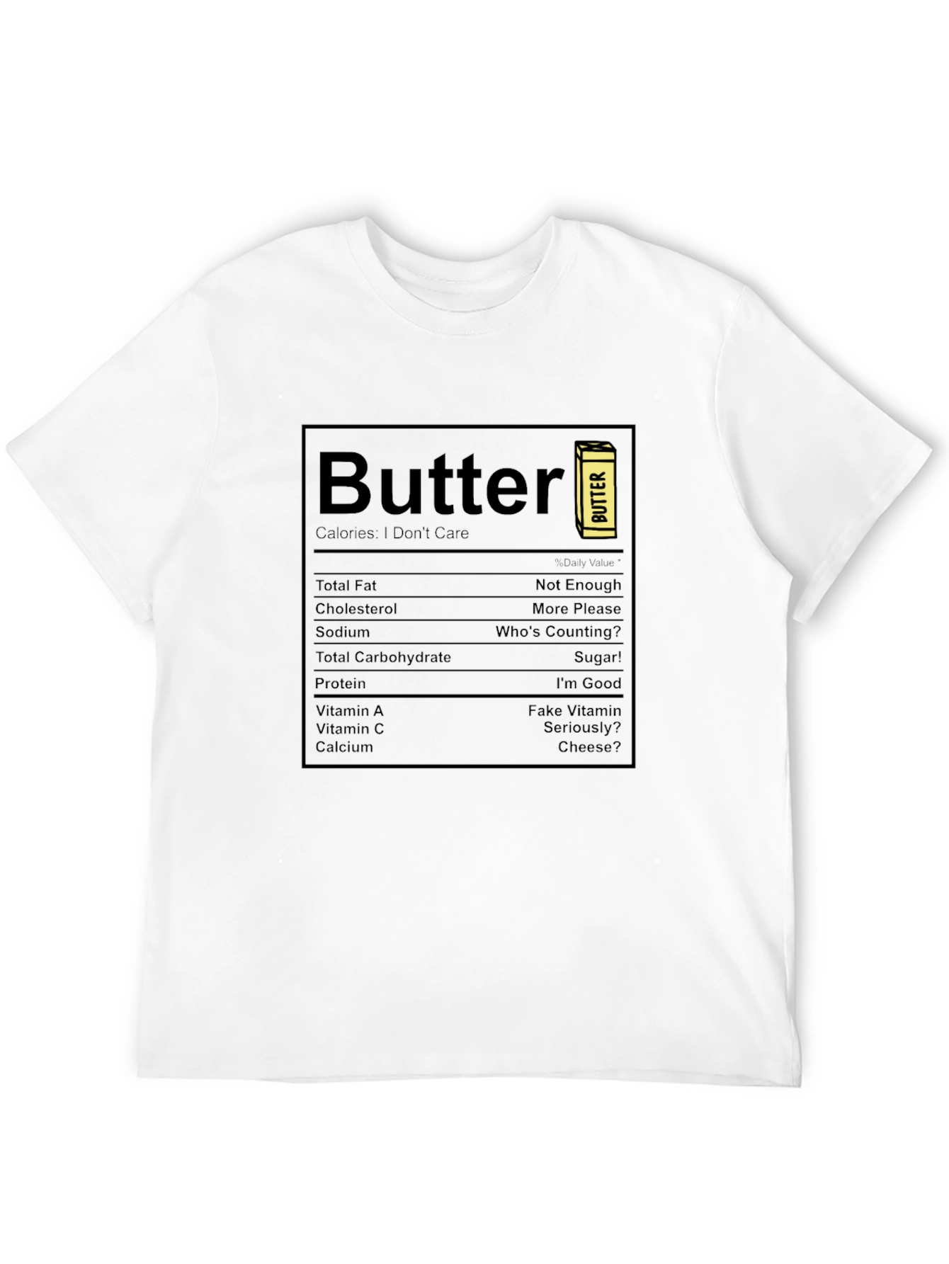Funny Butter Nutrition Facts Black T-Shirt