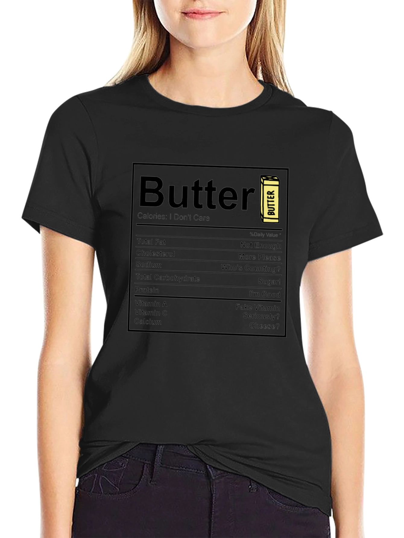 Funny Butter Nutrition Facts Black T-Shirt