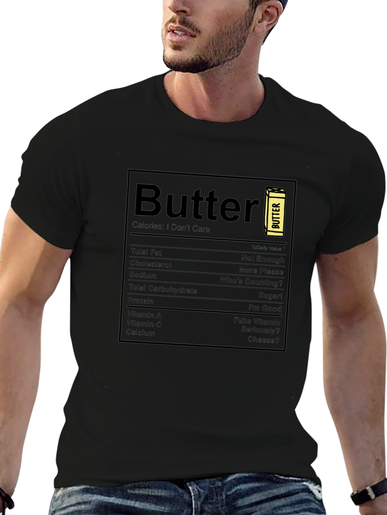 Funny Butter Nutrition Facts Black T-Shirt
