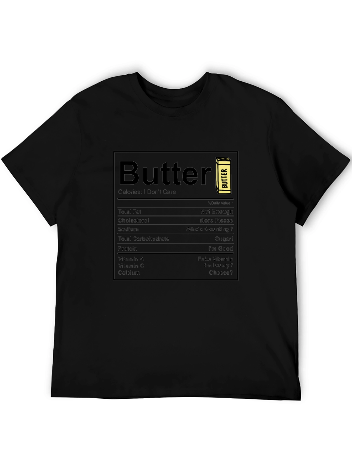 Funny Butter Nutrition Facts Black T-Shirt