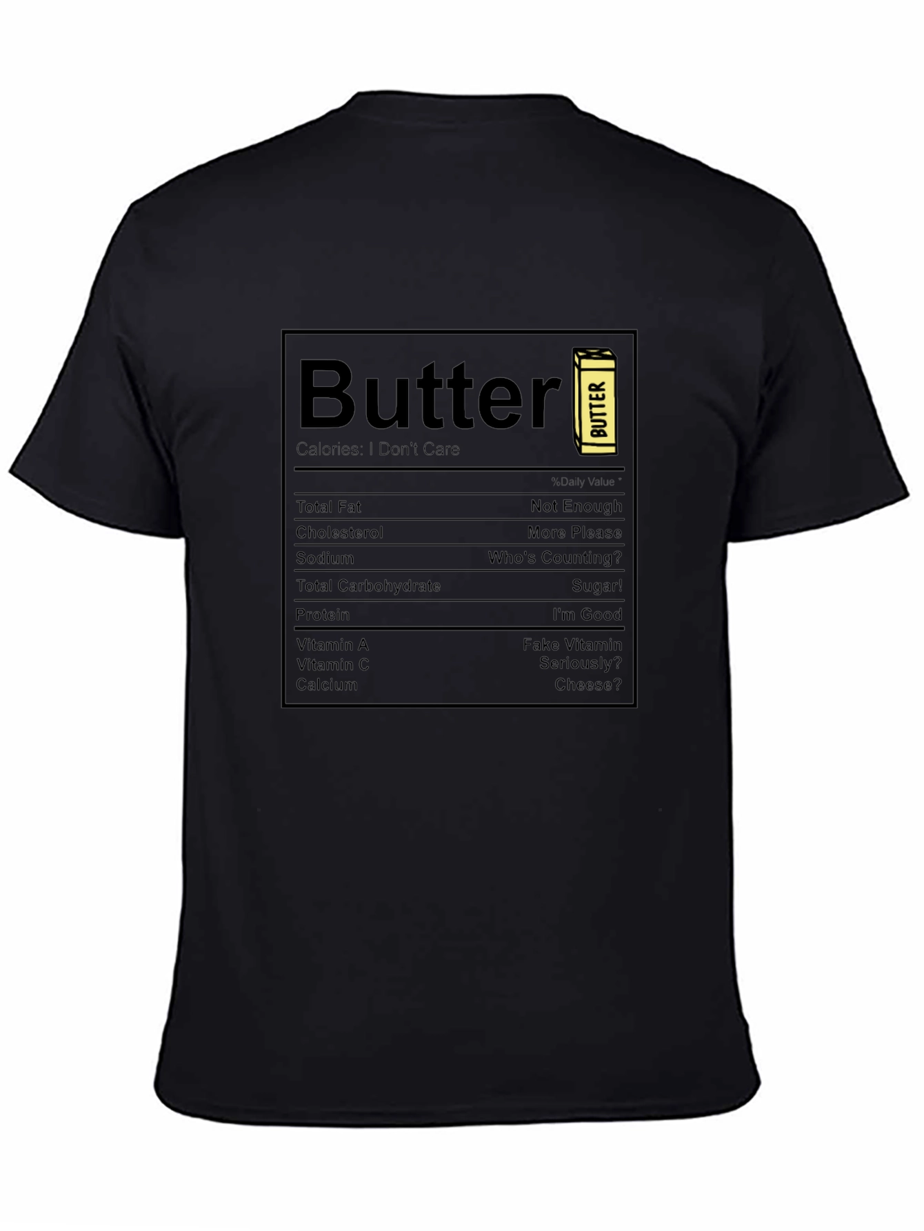 Funny Butter Nutrition Facts Black T-Shirt
