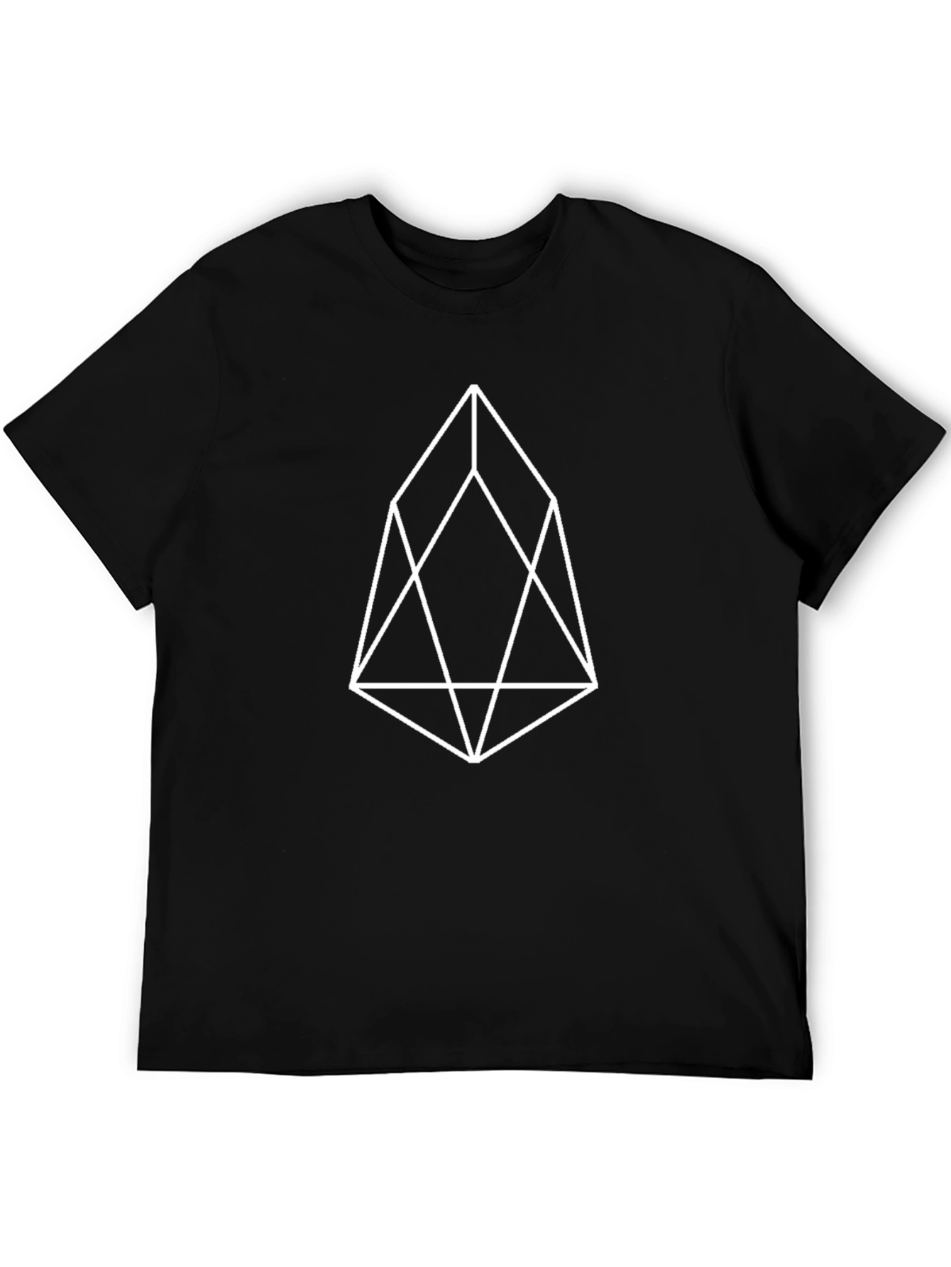 Geometric White Line Art Black T-Shirt