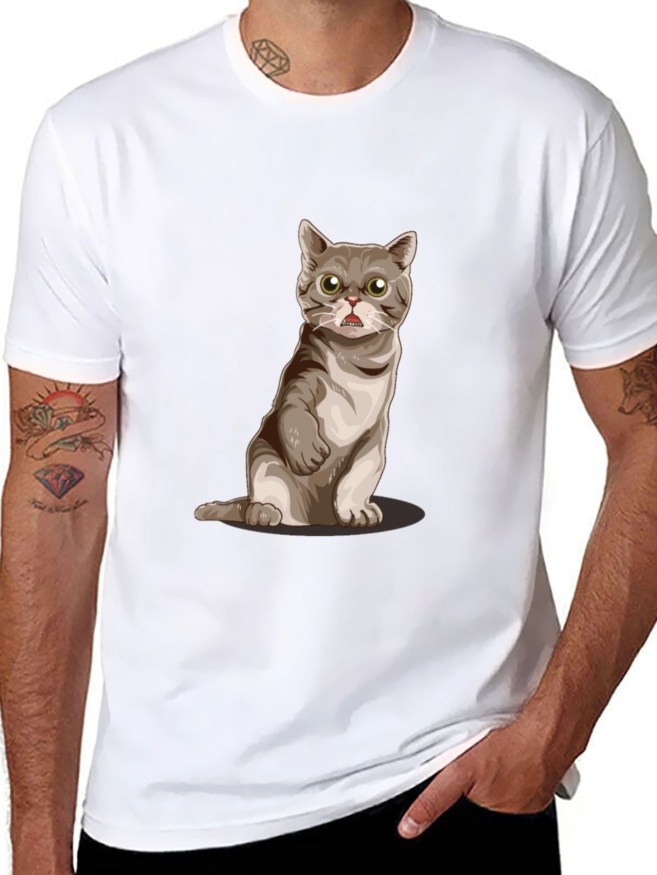 Funny Cat Graphic Tee - Black Cotton Comfort