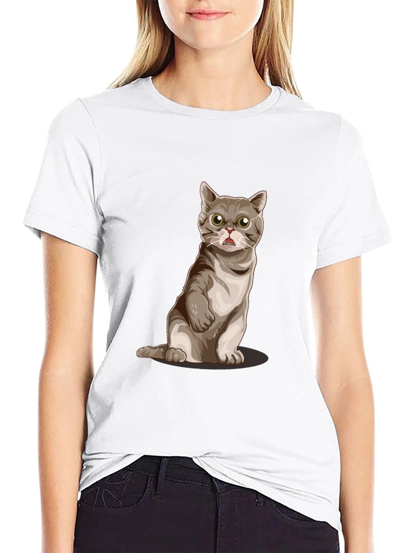 Funny Cat Graphic Tee - Black Cotton Comfort