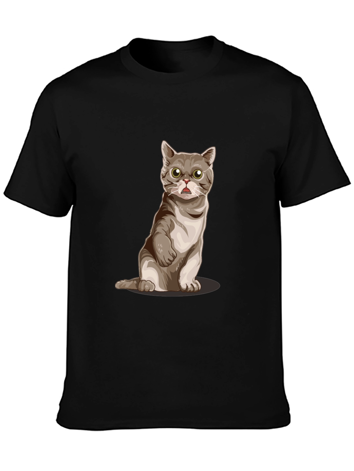 Funny Cat Graphic Tee - Black Cotton Comfort