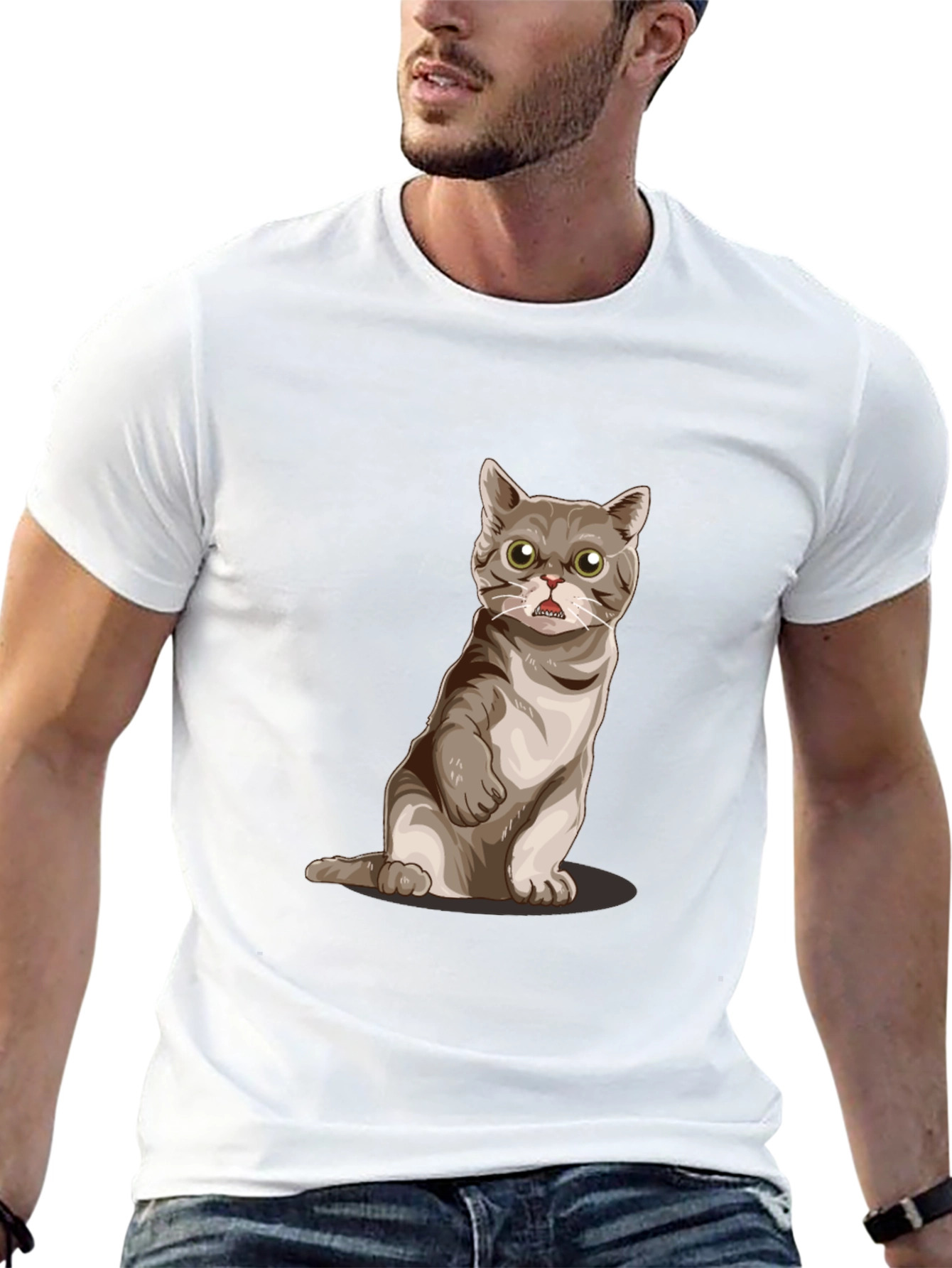 Funny Cat Graphic Tee - Black Cotton Comfort