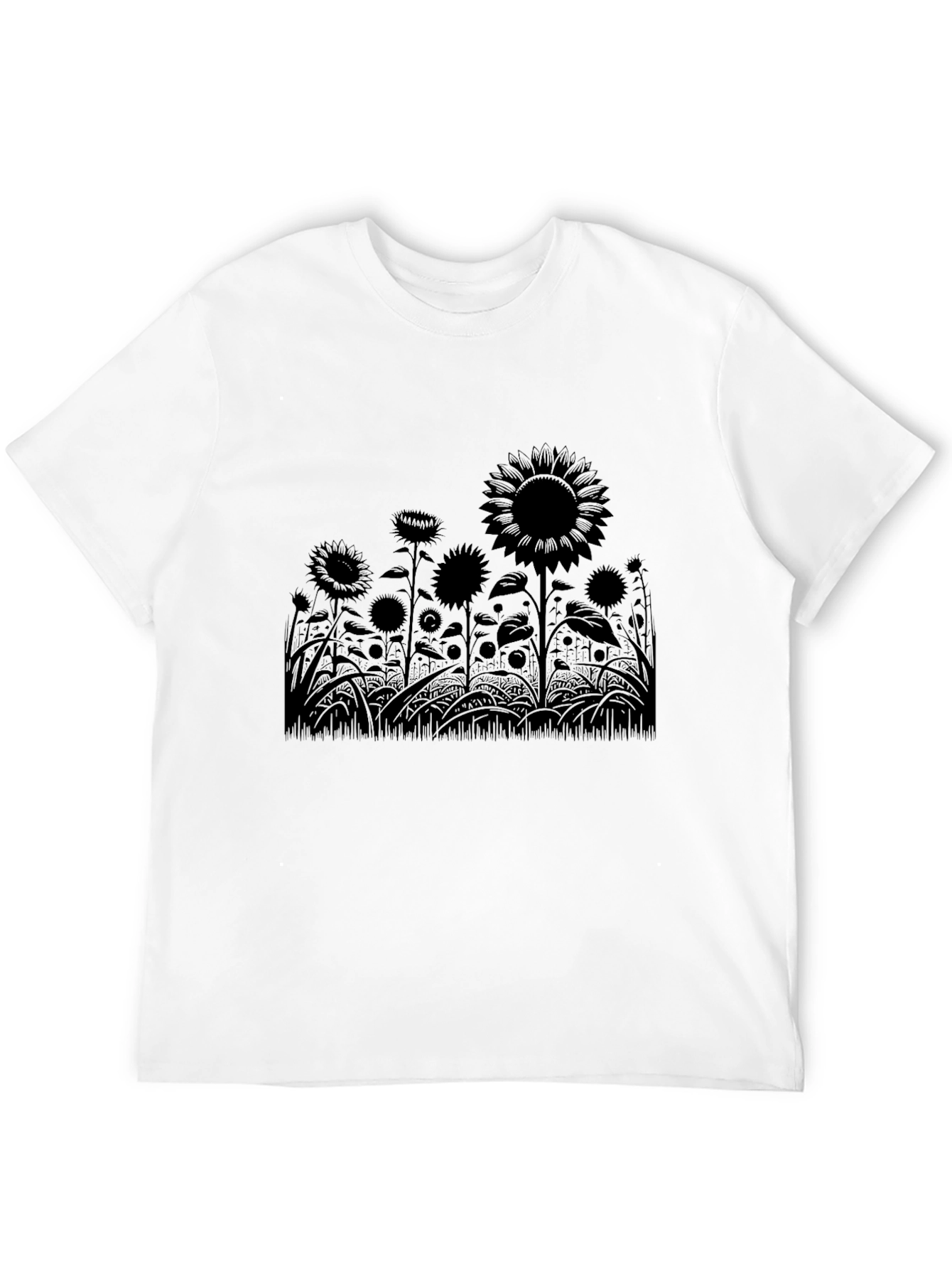 Black Sunflower Field Graphic T-Shirt
