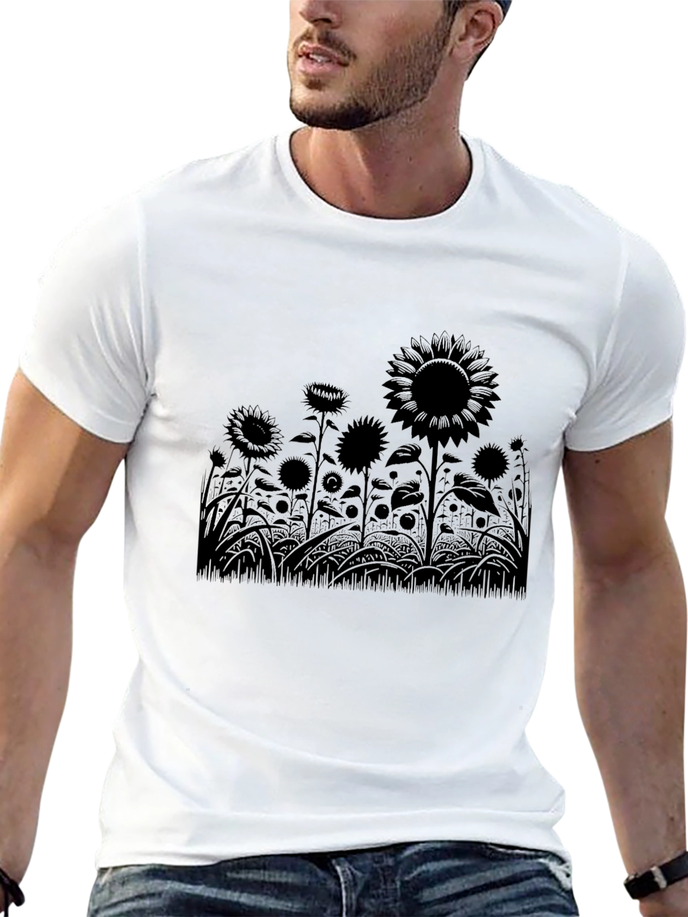 Black Sunflower Field Graphic T-Shirt