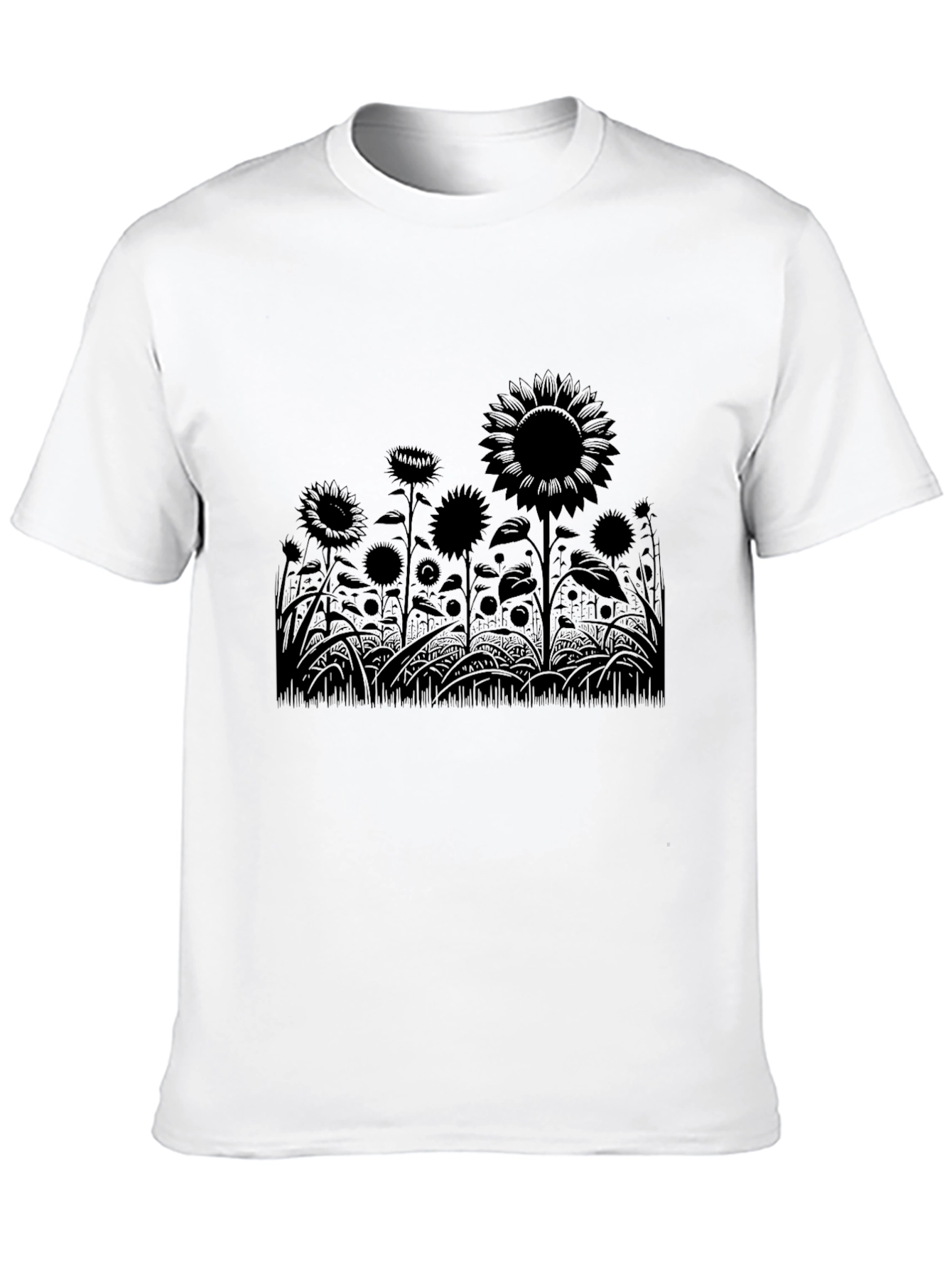 Black Sunflower Field Graphic T-Shirt