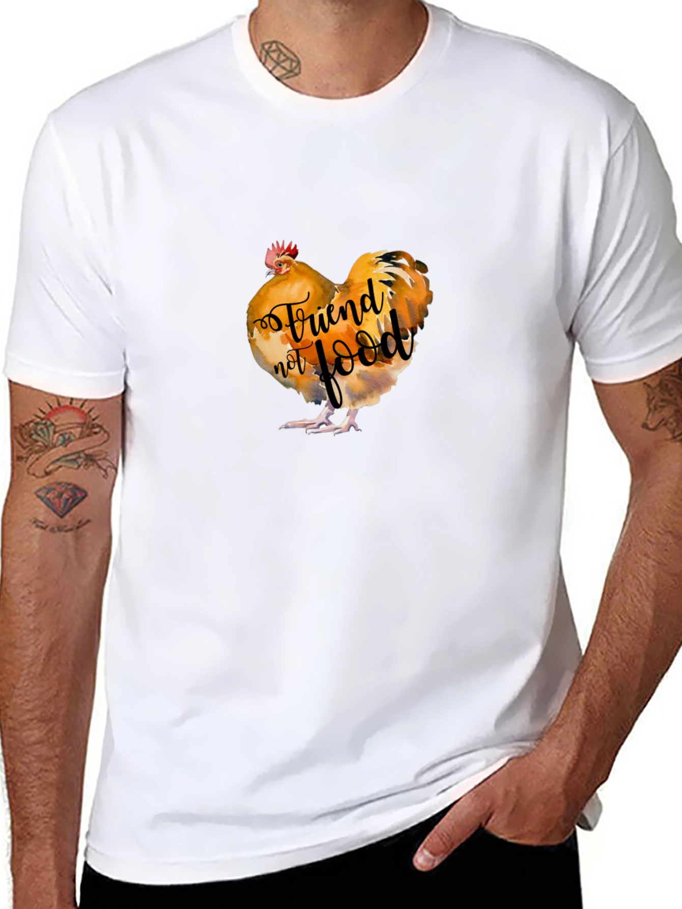Vegan Rooster Graphic Tee - Friend Not Food