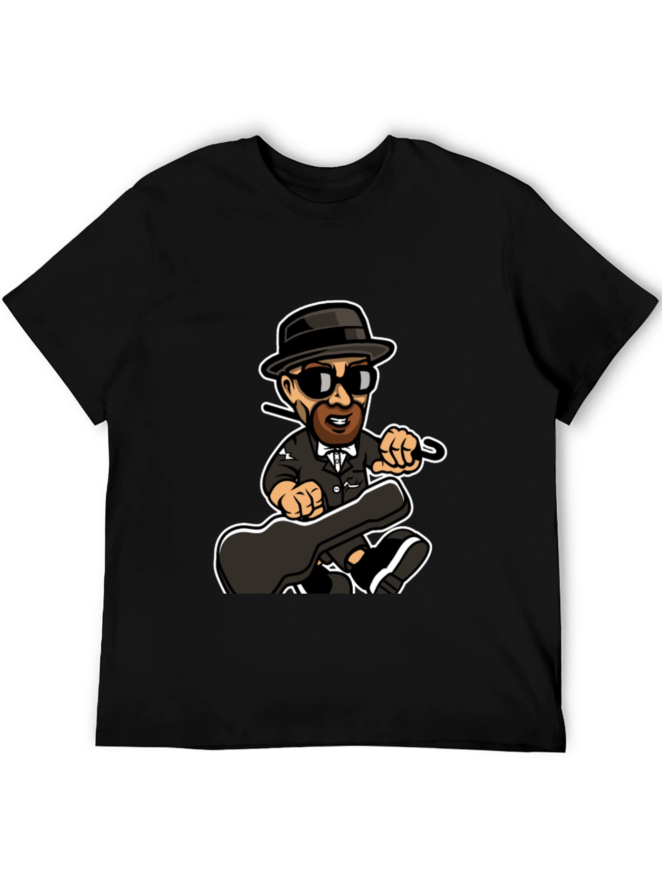 Cartoon Music Man T-Shirt Black Cotton